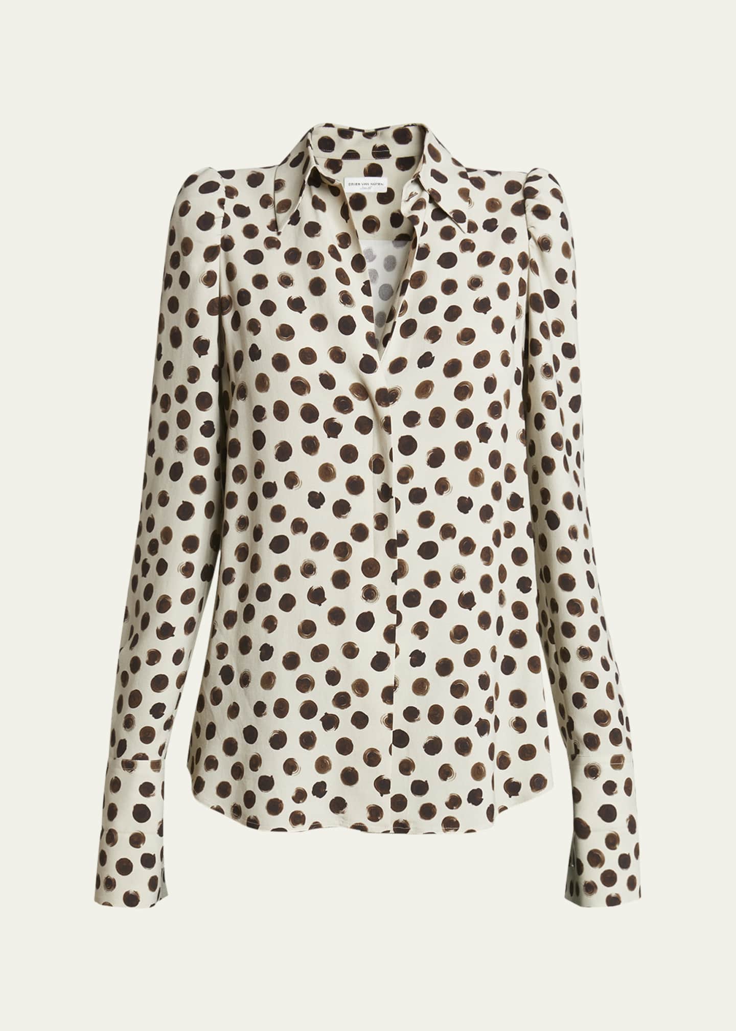 Dries Van Noten Celindra Polka-Dot Button-Front Shirt Image 1 of 5