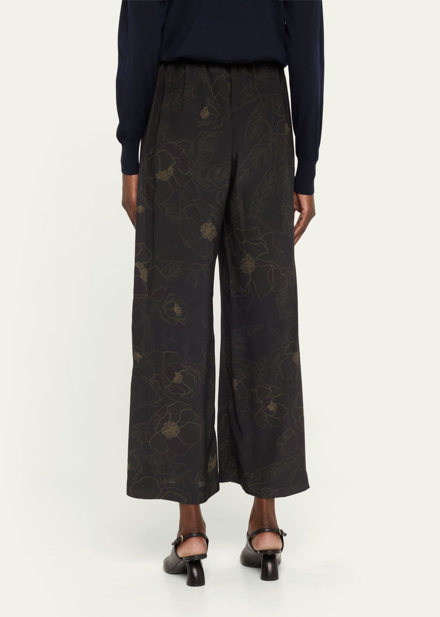 DRIES VAN NOTEN Floral embroidered slacks Pants Bottoms Black x pink 38