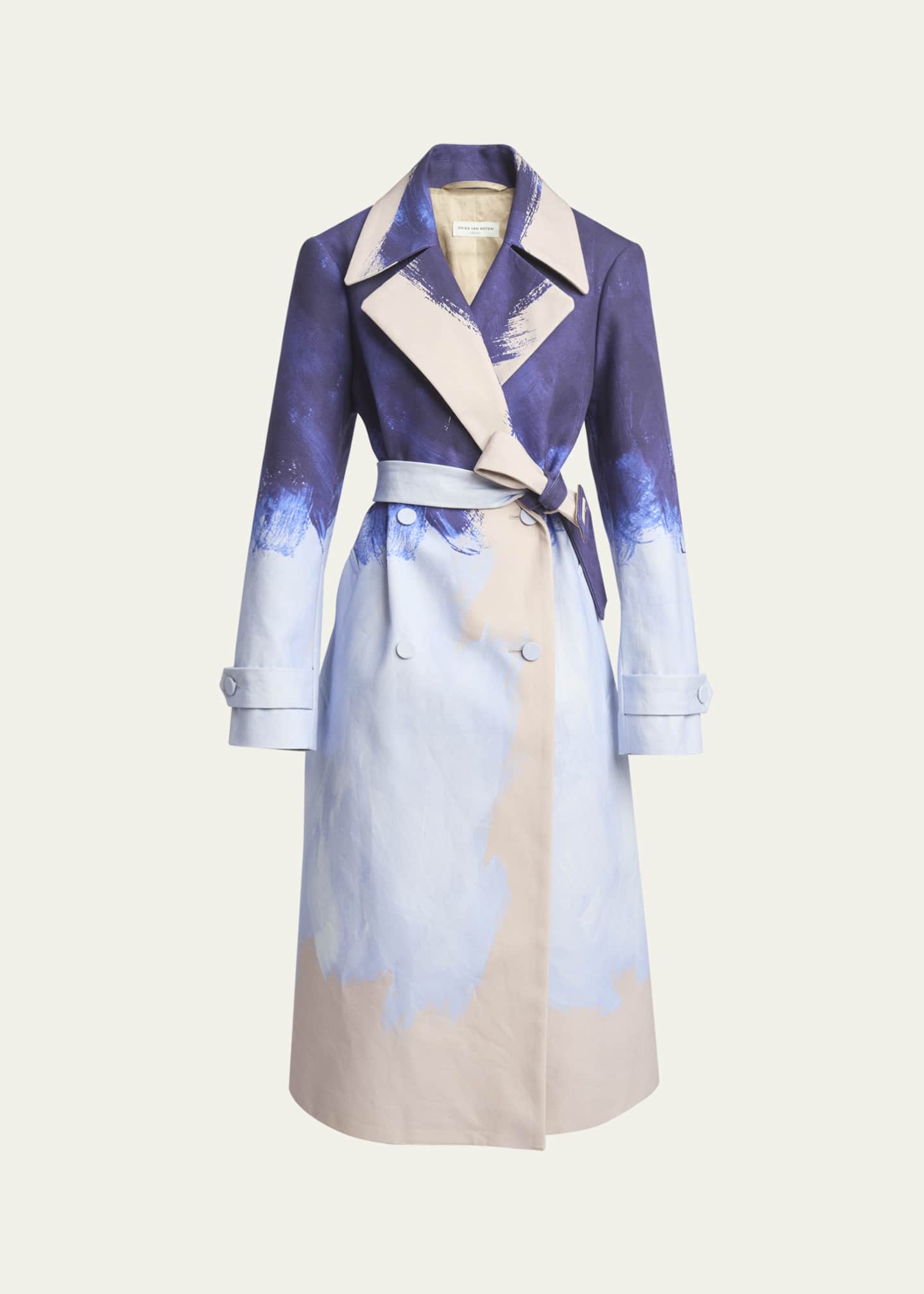 送料関税込【DRIES VAN NOTEN】RONALD COAT Dries Van Noten Ronald Paint Stroke Belted Trench Coat