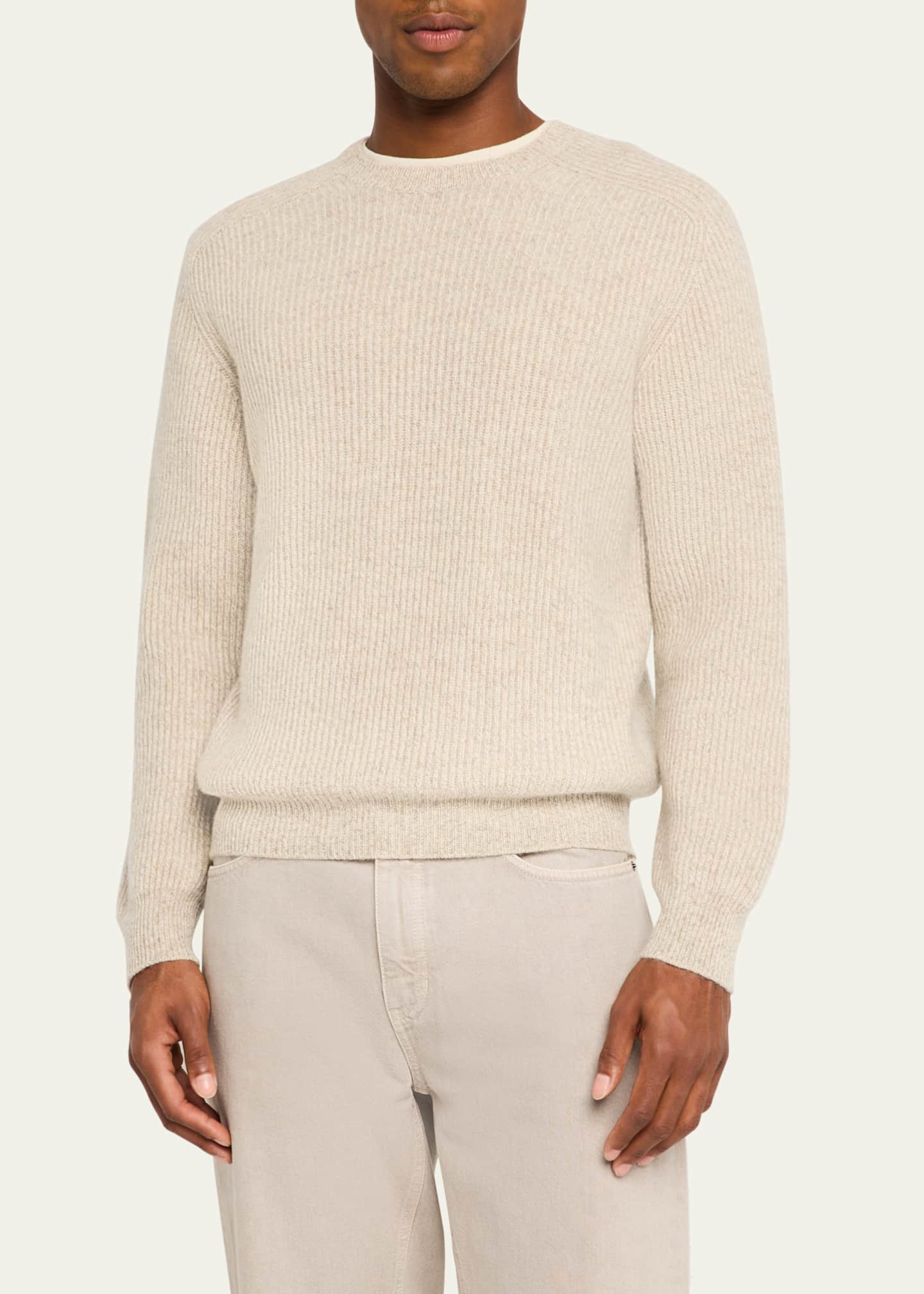 Men's Cashmere Ribbed Crewneck Sweater - Thumbnail 4