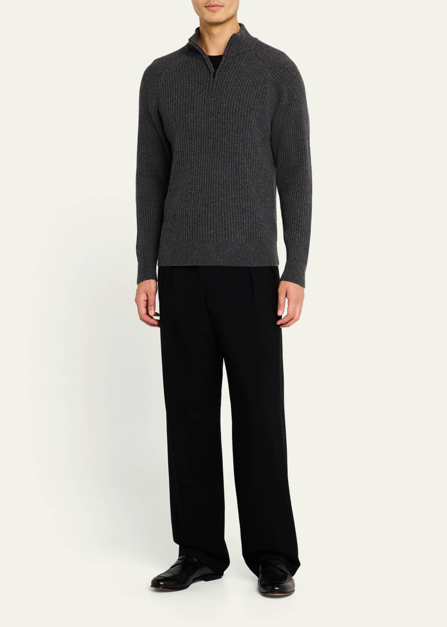 Bergdorf Goodman Men's Wool and Cashmere Rib Half-Zip Sweater Image 2 of 5