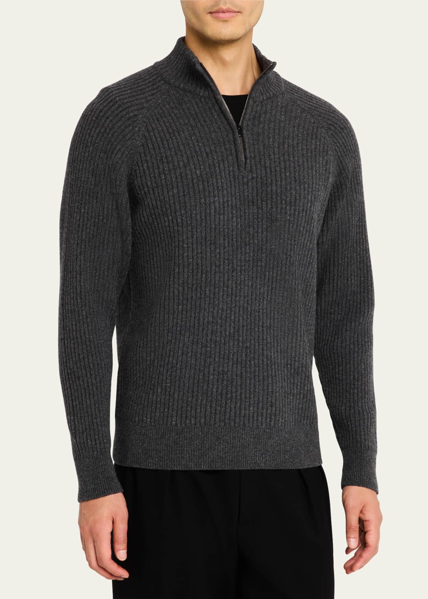 Bergdorf Goodman Men's Wool and Cashmere Rib Half-Zip Sweater Image 4 of 5