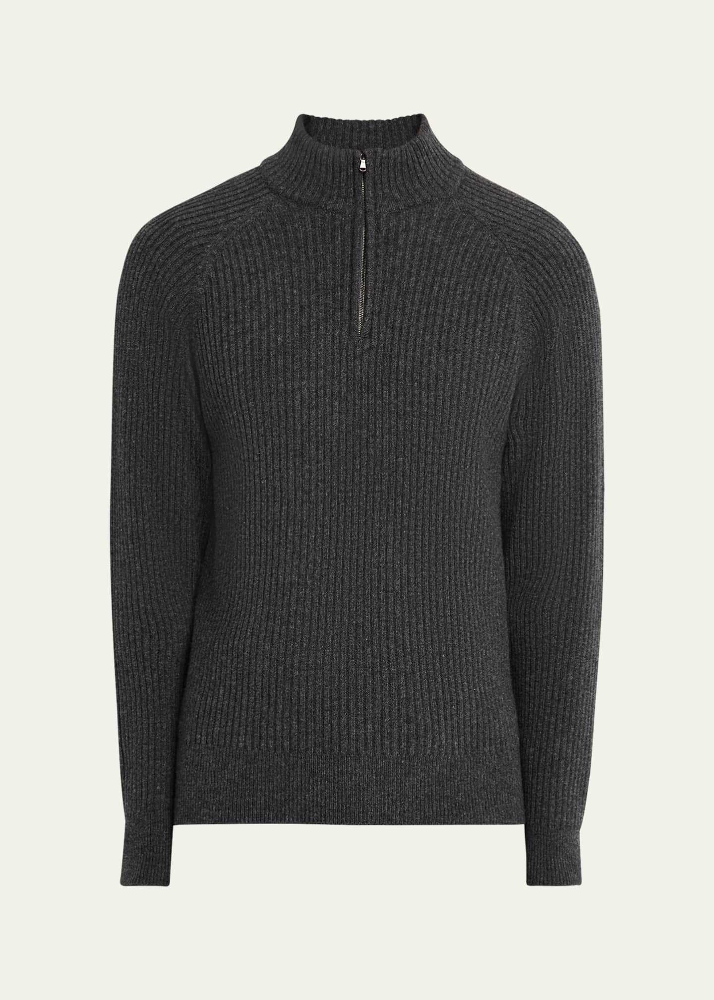 Bergdorf Goodman Men's Wool and Cashmere Rib Half-Zip Sweater Image 1 of 5