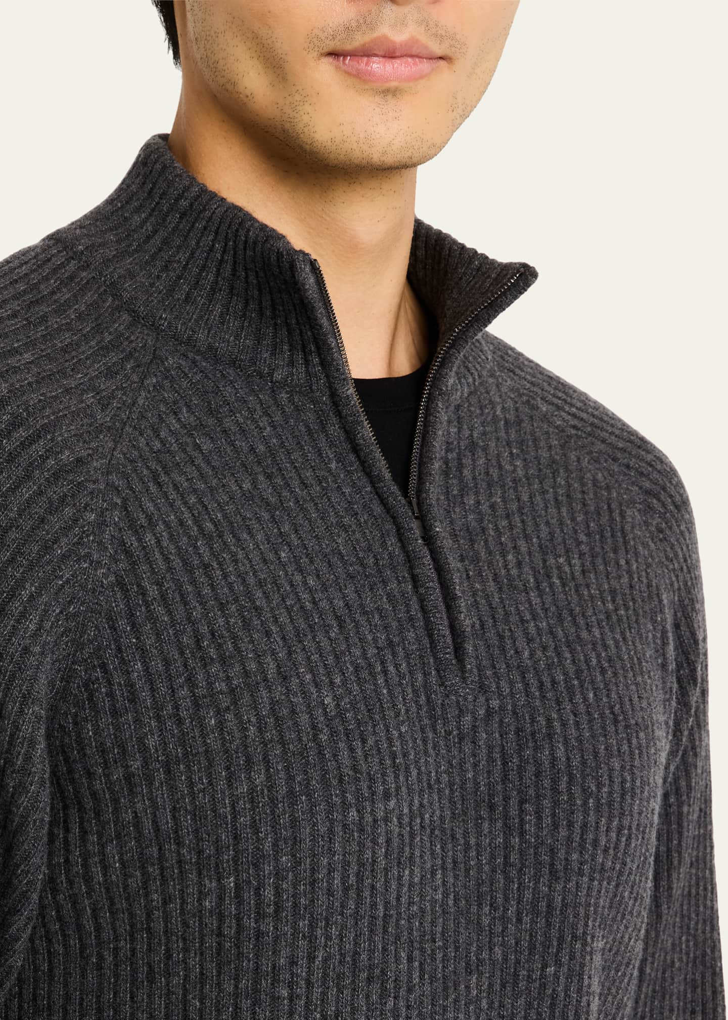 Bergdorf Goodman Men's Wool and Cashmere Rib Half-Zip Sweater Image 5 of 5