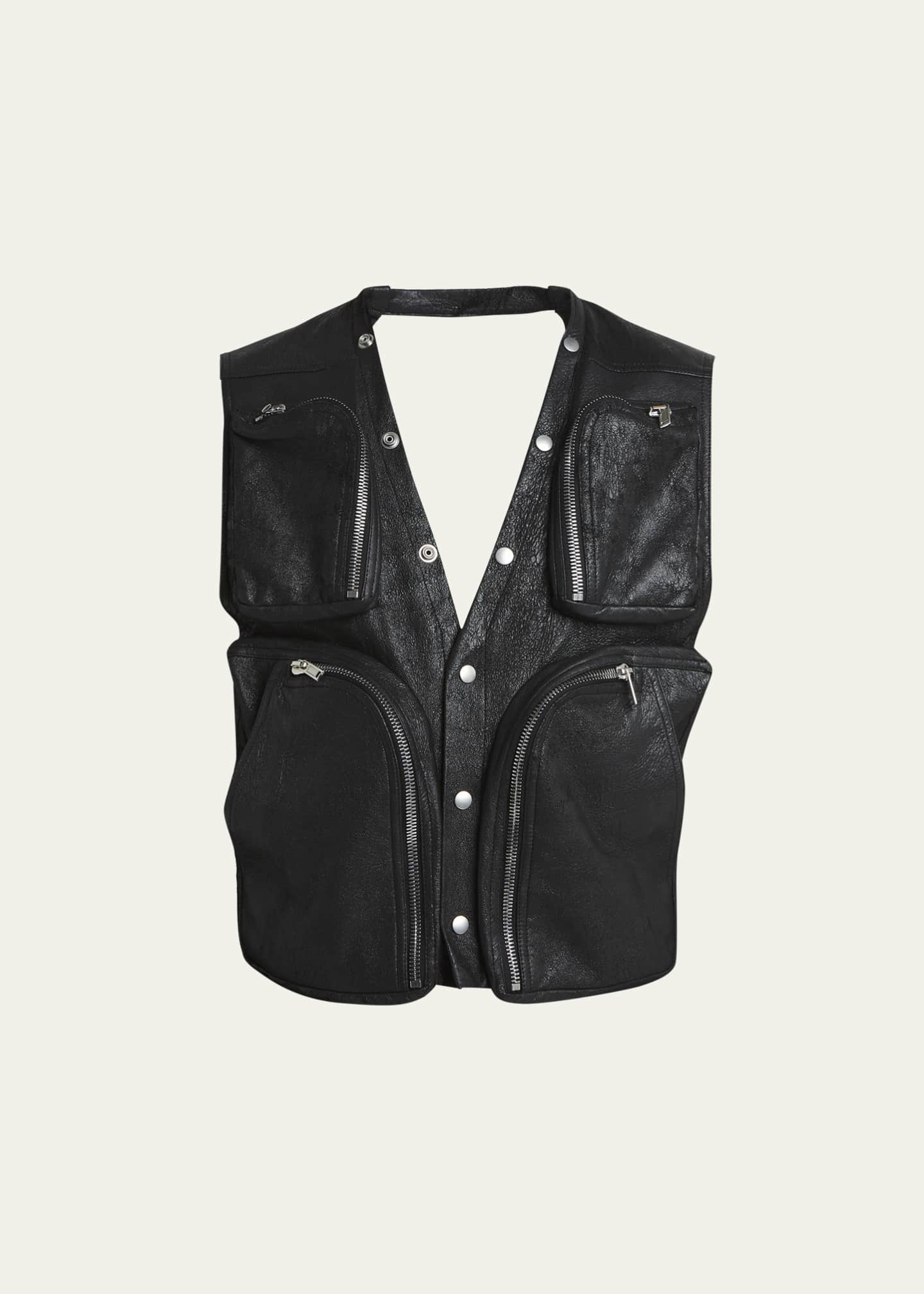 Rick Owens Men's Blistered Leather Cargo Vest Bergdorf Goodman