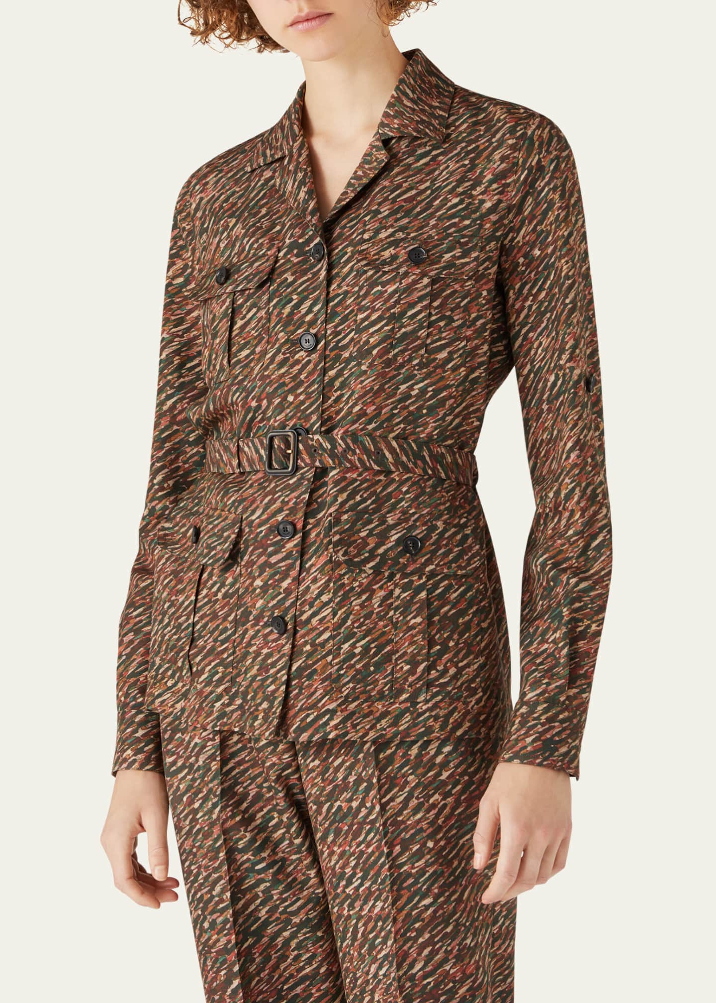 Loro Piana Deanna Belted Andre-Print Shirt Jacket Image 4 of 5