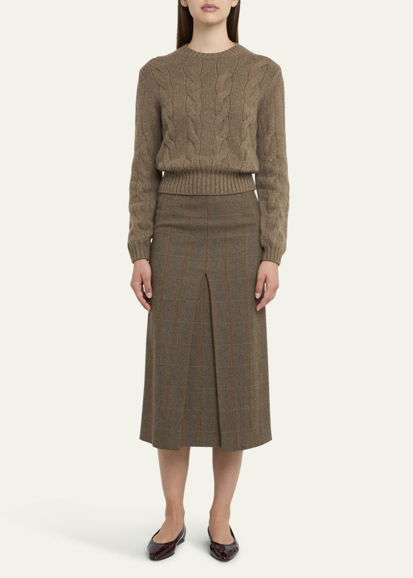 Loro Piana Lise Overcheck Wool Midi Skirt - Bergdorf Goodman