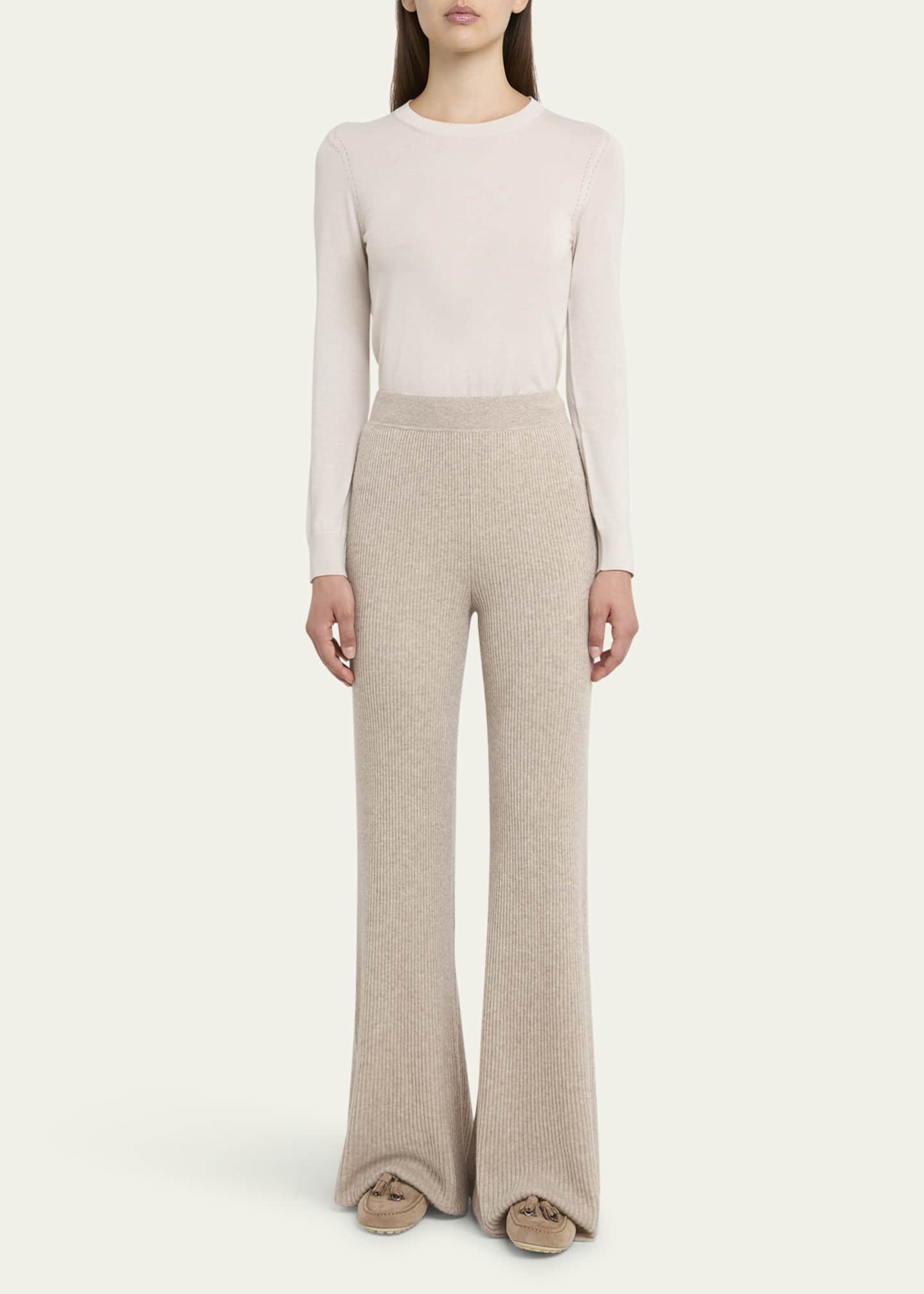 Loro Piana Camino Ribbed Cashmere-Silk Trousers Image 2 of 5
