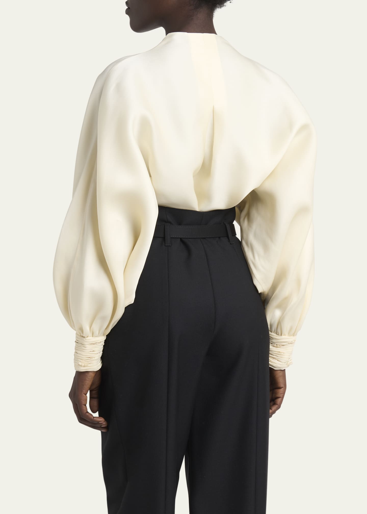 Loro Piana Jody Organdy Satin Embellished-Cuff Blouse Image 3 of 5