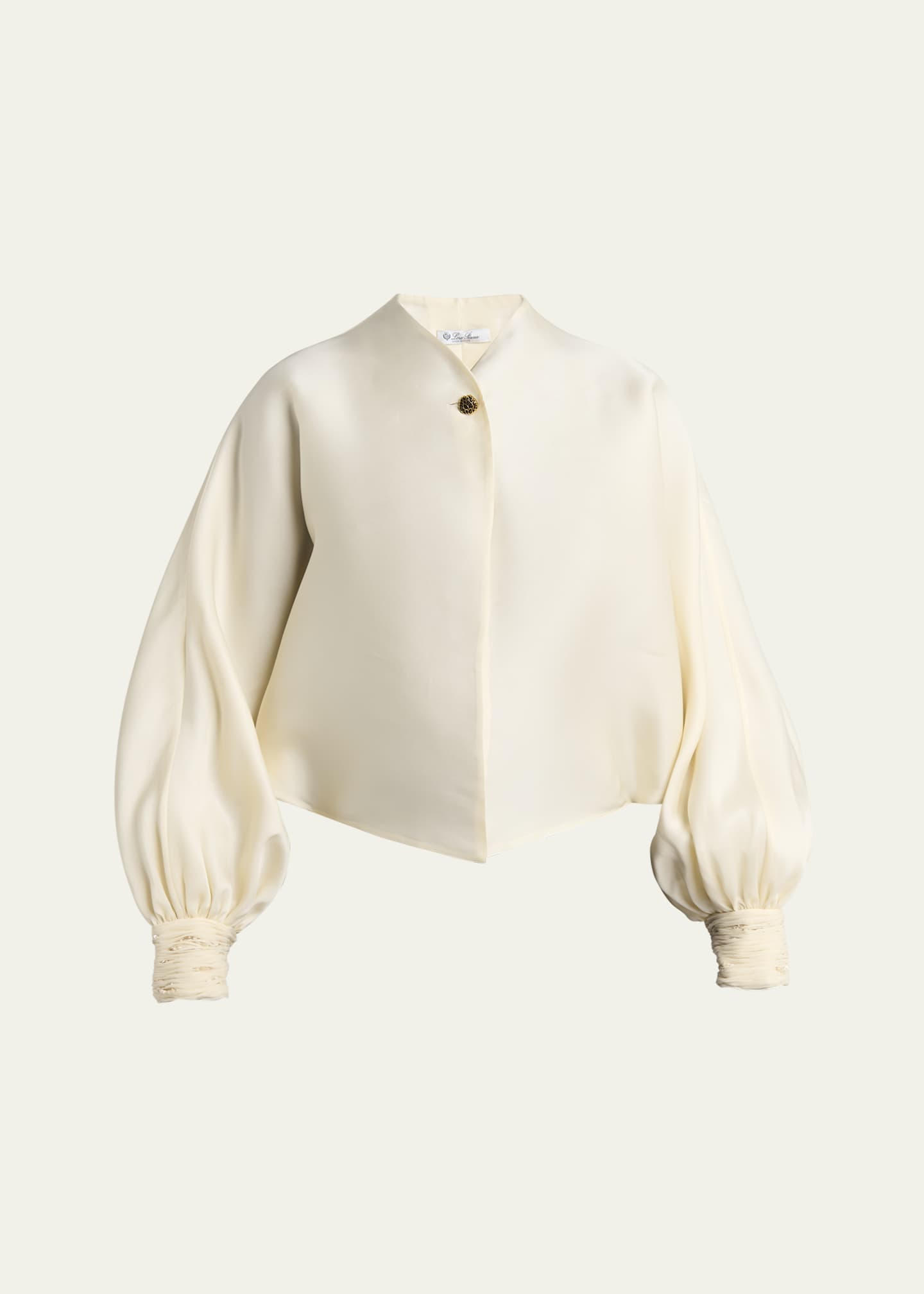 Loro Piana Jody Organdy Satin Embellished-Cuff Blouse Image 1 of 5