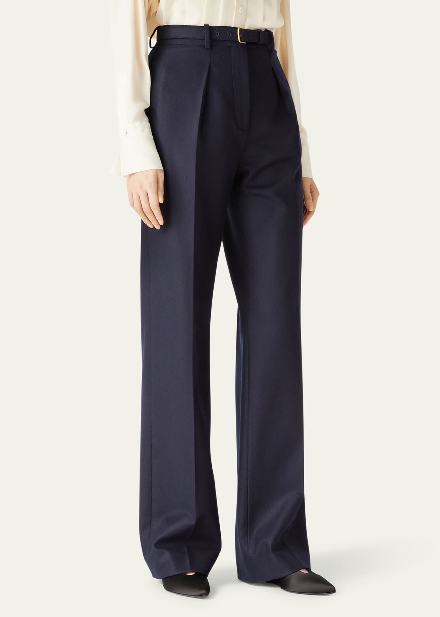 Loro Piana Edward Pintuck Belted Wool Cashmere Trousers Image 4 of 5