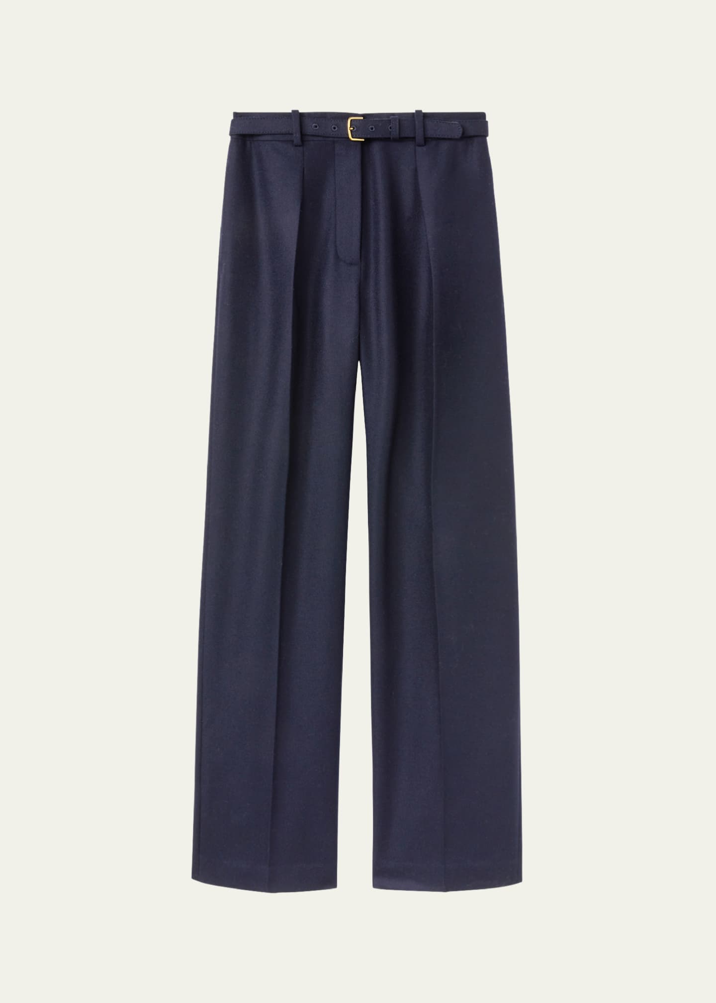 Loro Piana Edward Pintuck Belted Wool Cashmere Trousers Image 1 of 5