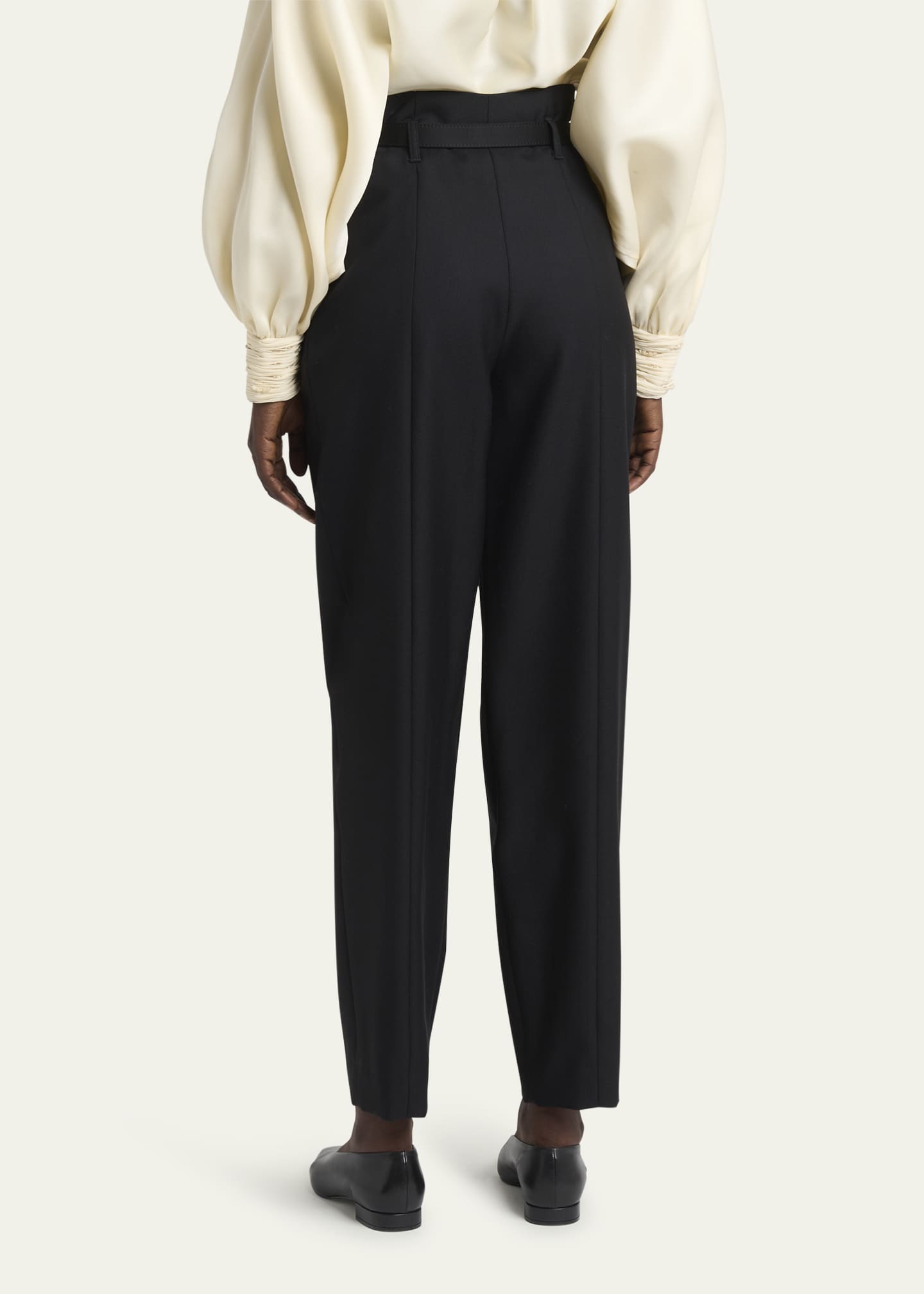 Loro Piana Jaeden Pleated Straight-Leg Tux Wool Trousers With Belt Image 3 of 5