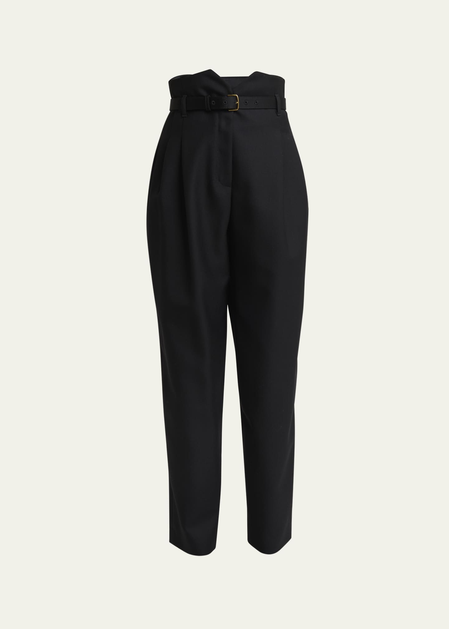 Loro Piana Jaeden Pleated Straight-Leg Tux Wool Trousers With Belt Image 1 of 5