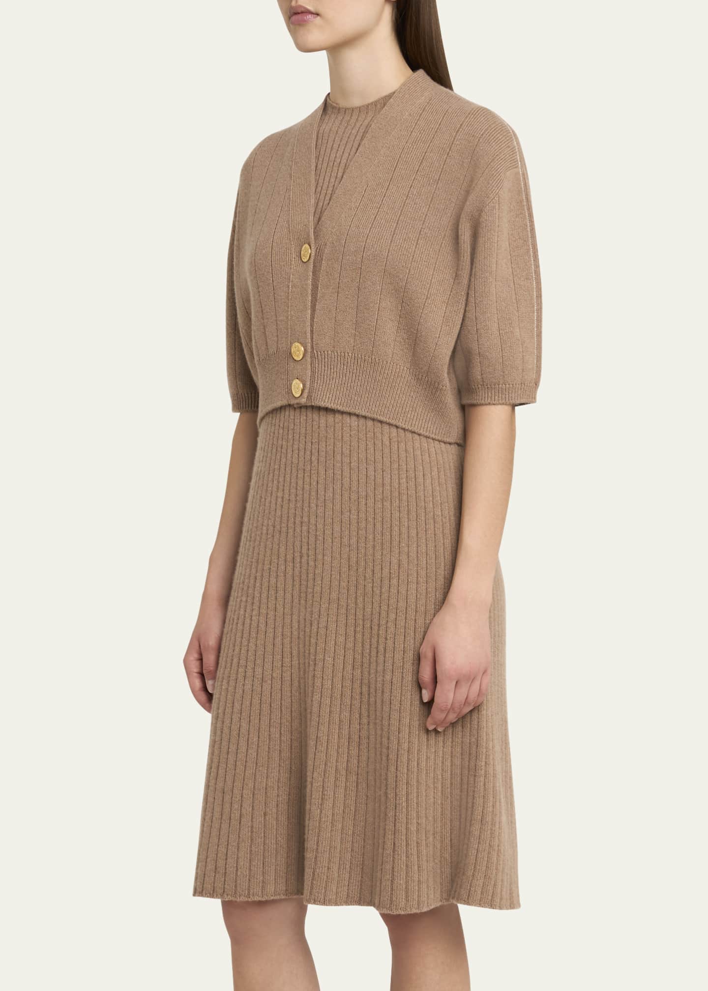 Loro Piana Cervatto Short-Sleeve Baby Cashmere Cardigan Image 4 of 5