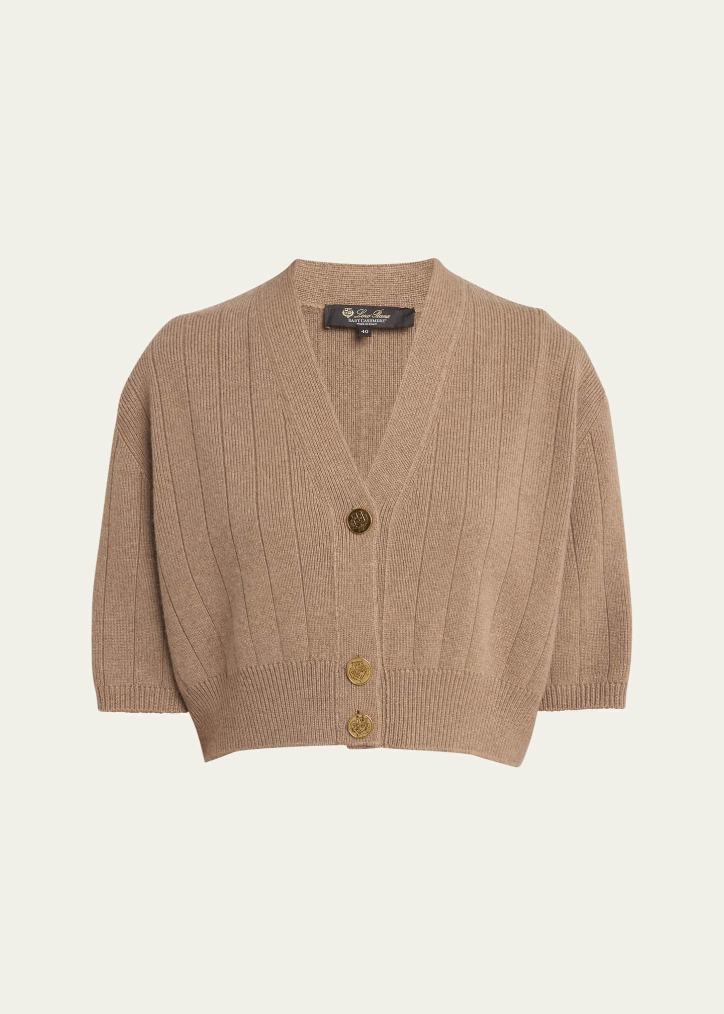Loro Piana Cervatto Short-Sleeve Baby Cashmere Cardigan Image 1 of 5