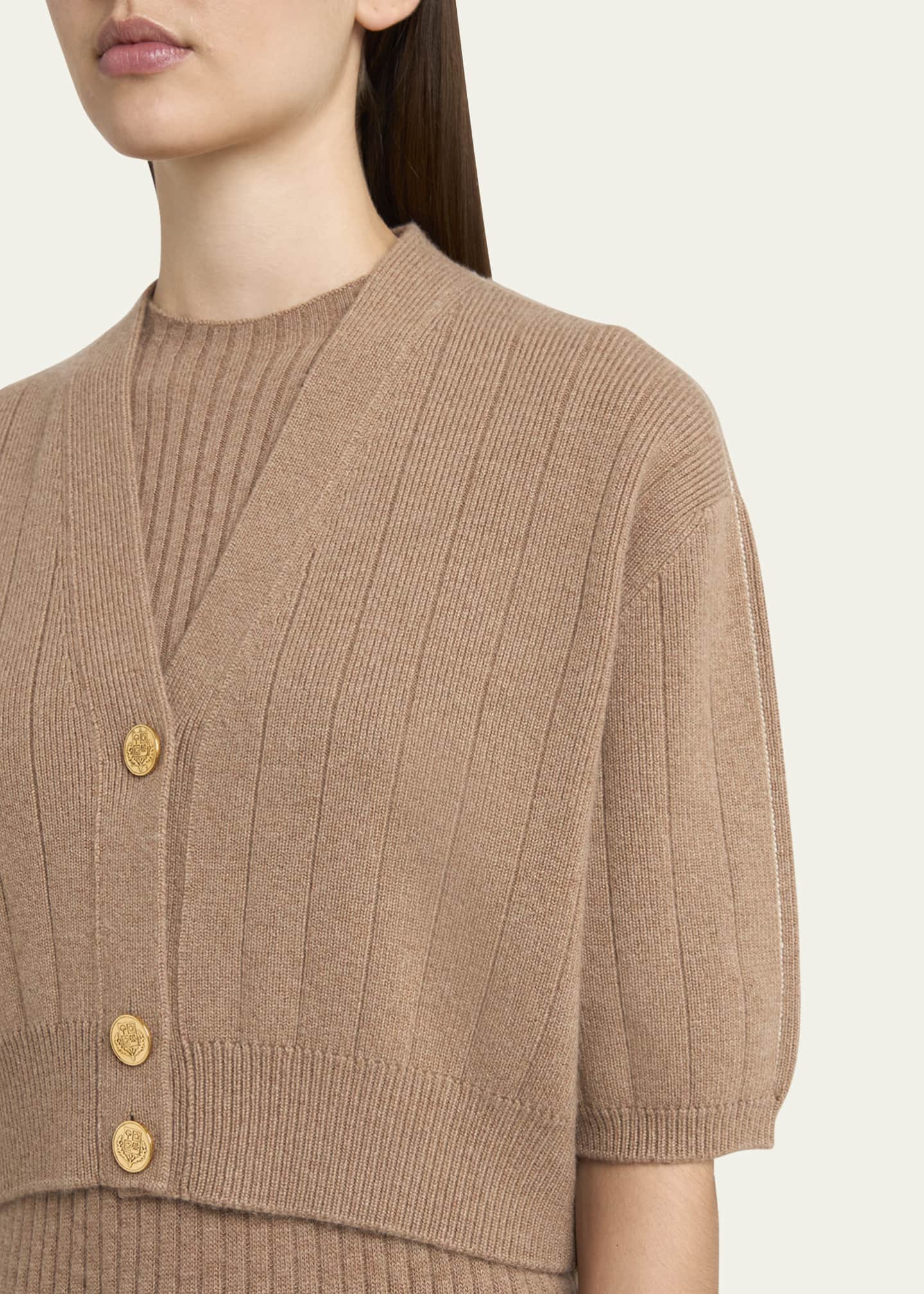Loro Piana Cervatto Short-Sleeve Baby Cashmere Cardigan Image 5 of 5