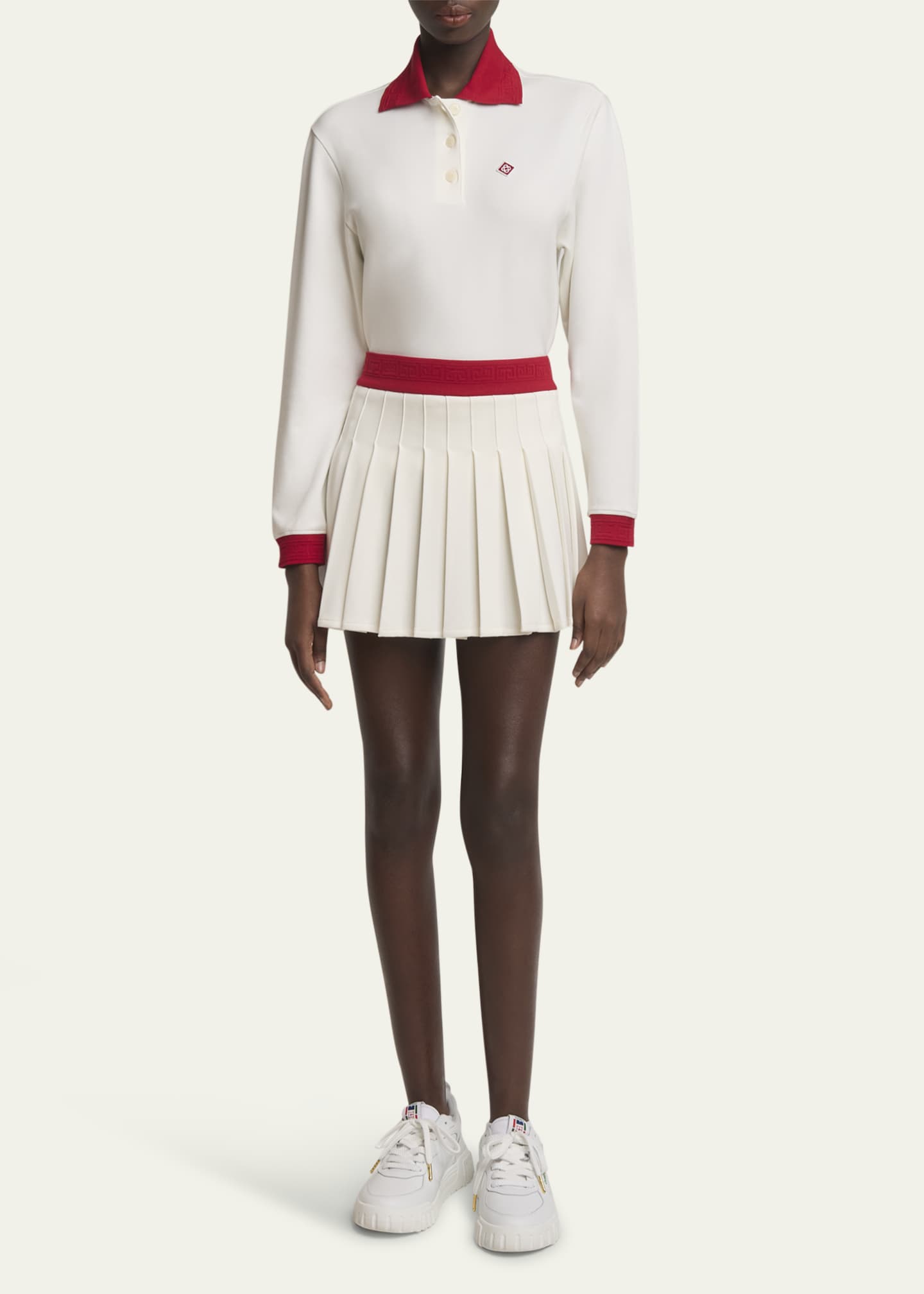 CASABLANCA Jersey Pleated Mini Skirt with Logo Band - Bergdorf Goodman