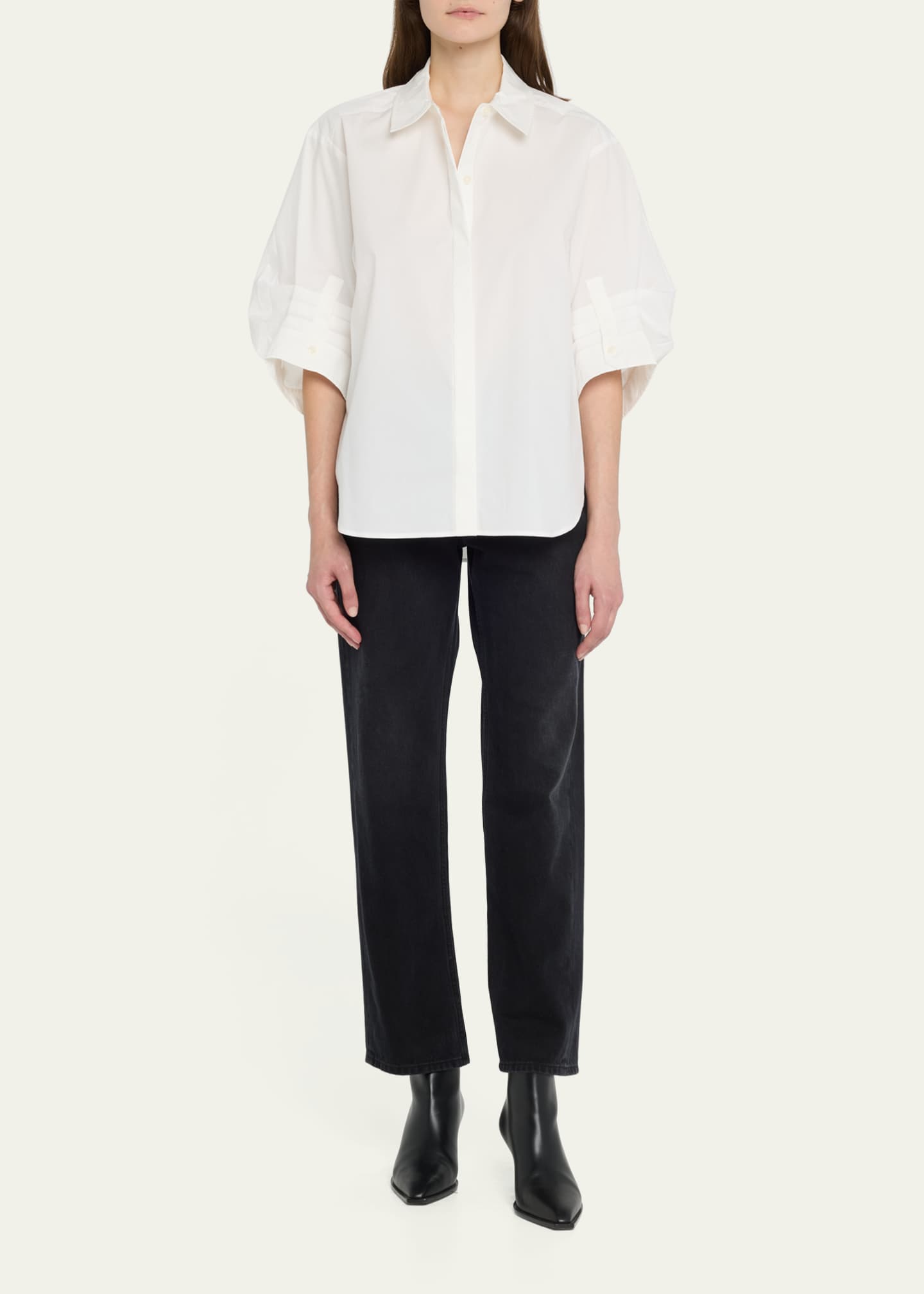 SIMKHAI Gemma 3/4-Sleeve Poplin Button-Front Shirt Image 2 of 5
