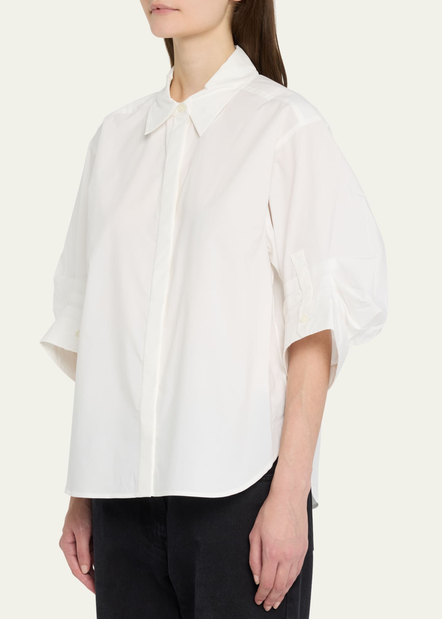 SIMKHAI Gemma 3/4-Sleeve Poplin Button-Front Shirt Image 4 of 5
