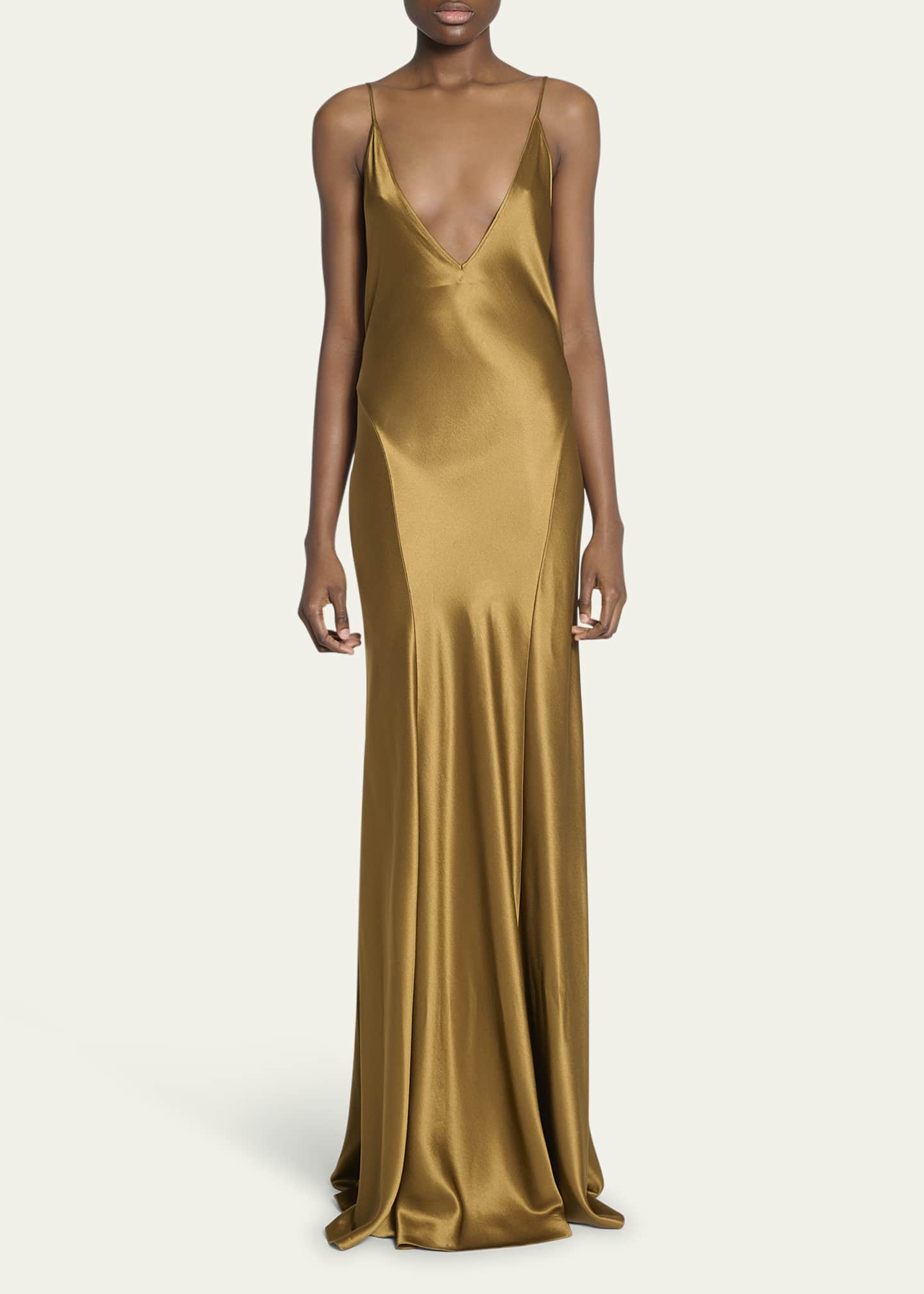 Saint Laurent Satin Drop Waist Gown - Bergdorf Goodman