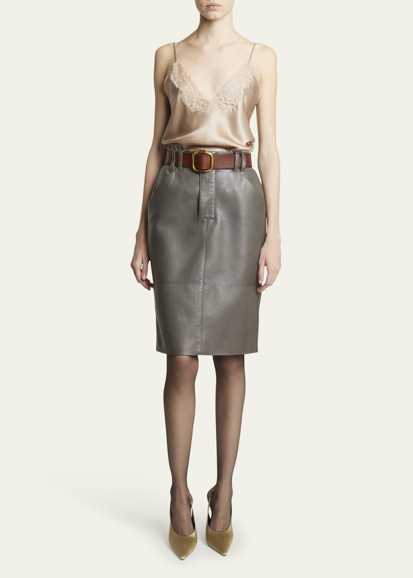 Saint Laurent Satin Blouse with Lace Detail - Bergdorf Goodman