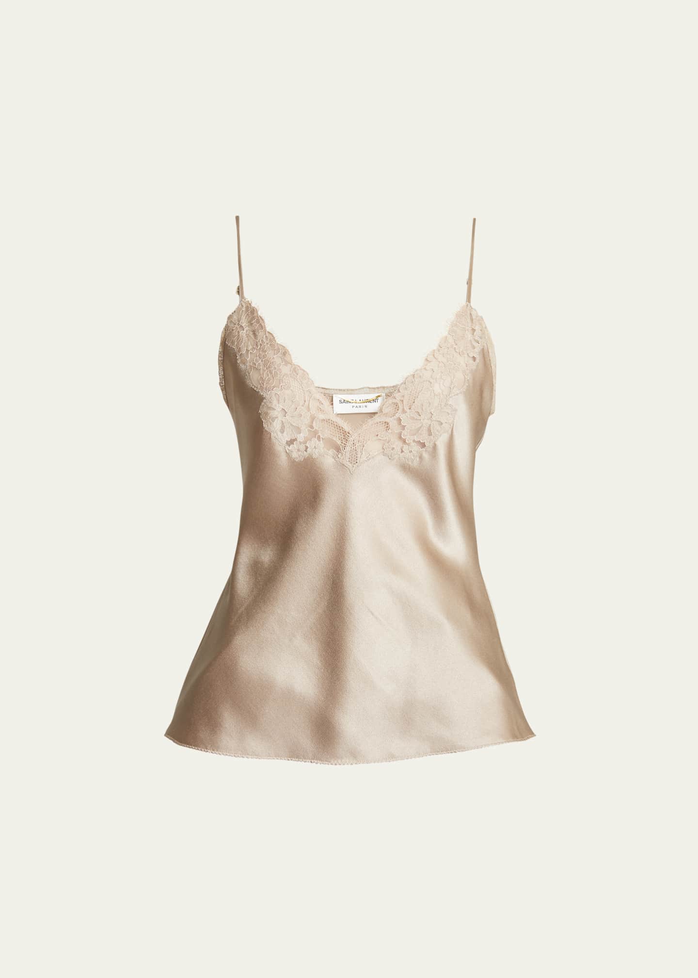 Saint Laurent Satin Blouse with Lace Detail