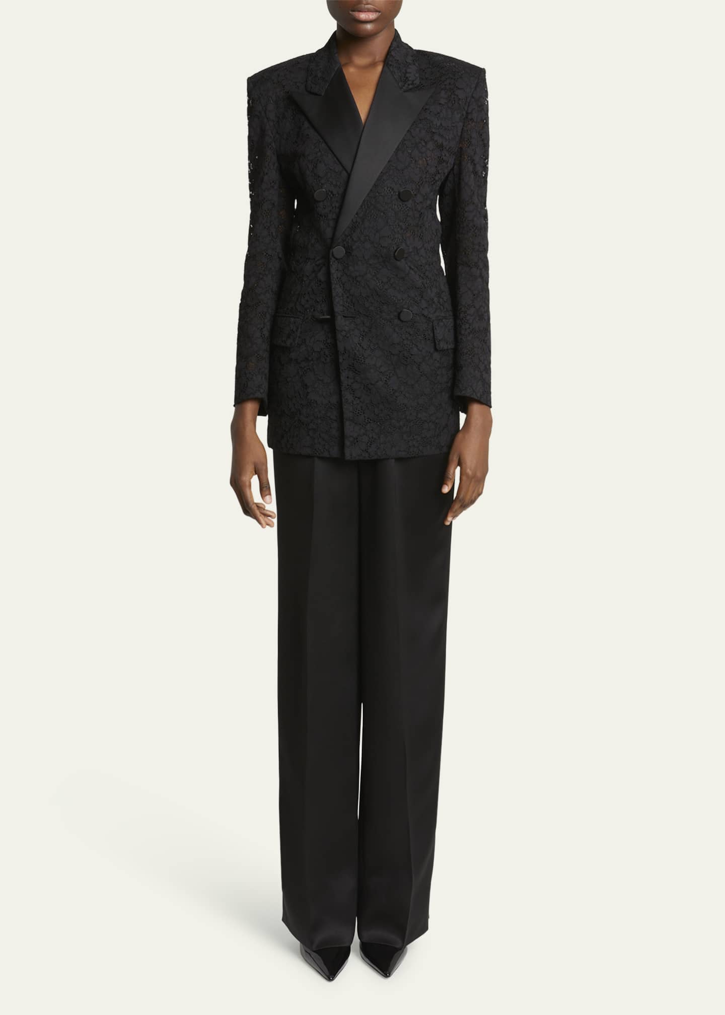 Saint Laurent Double-Breasted Lace Tuxedo Blazer Image 2 of 5