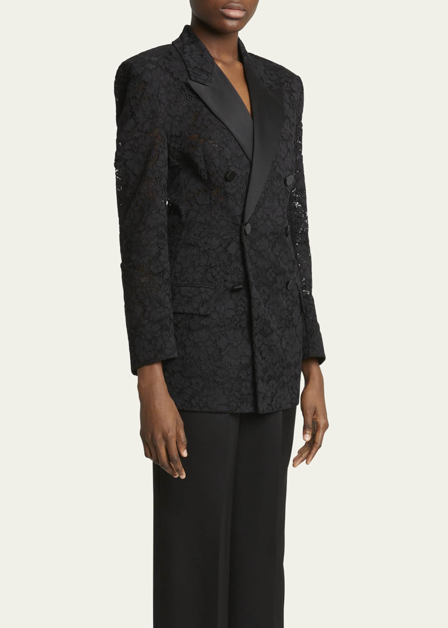 Saint Laurent Double-Breasted Lace Tuxedo Blazer Image 4 of 5