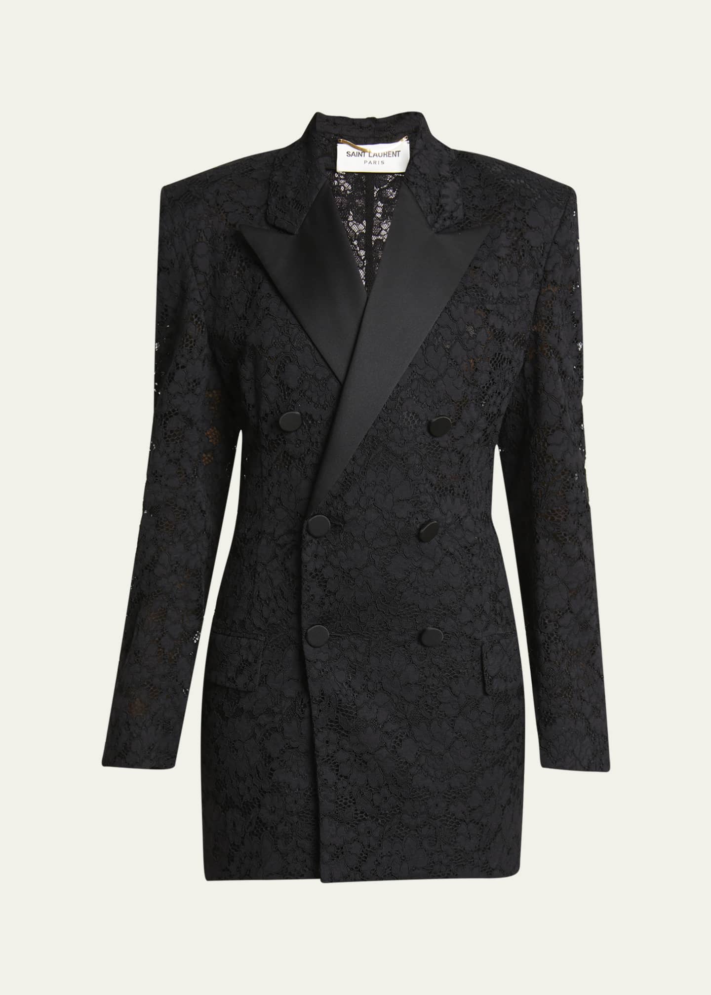 Saint Laurent Double-Breasted Lace Tuxedo Blazer Image 1 of 5