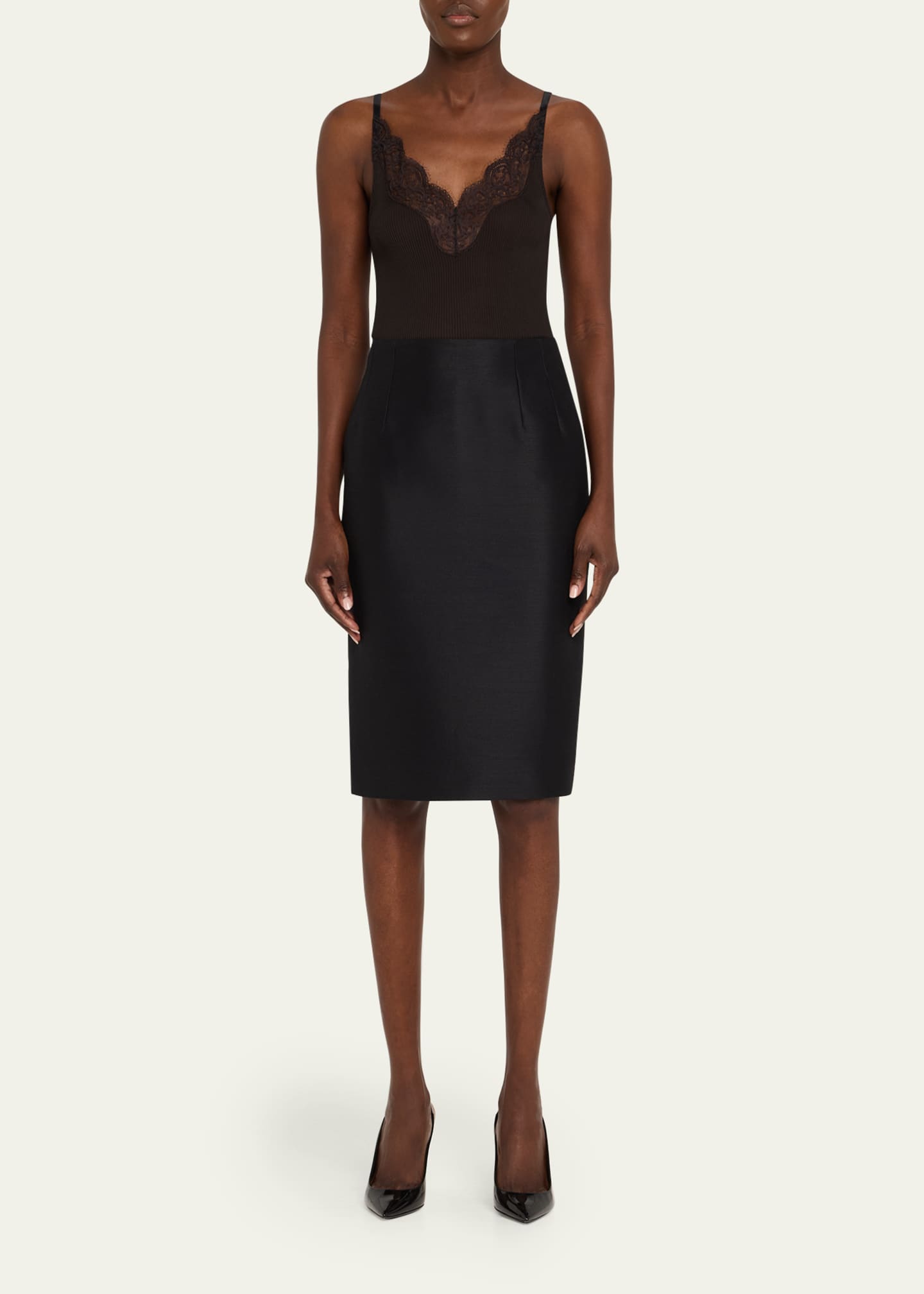 Saint Laurent Ribbed Knit Tank Top with Lace Detail Image 2 of 5