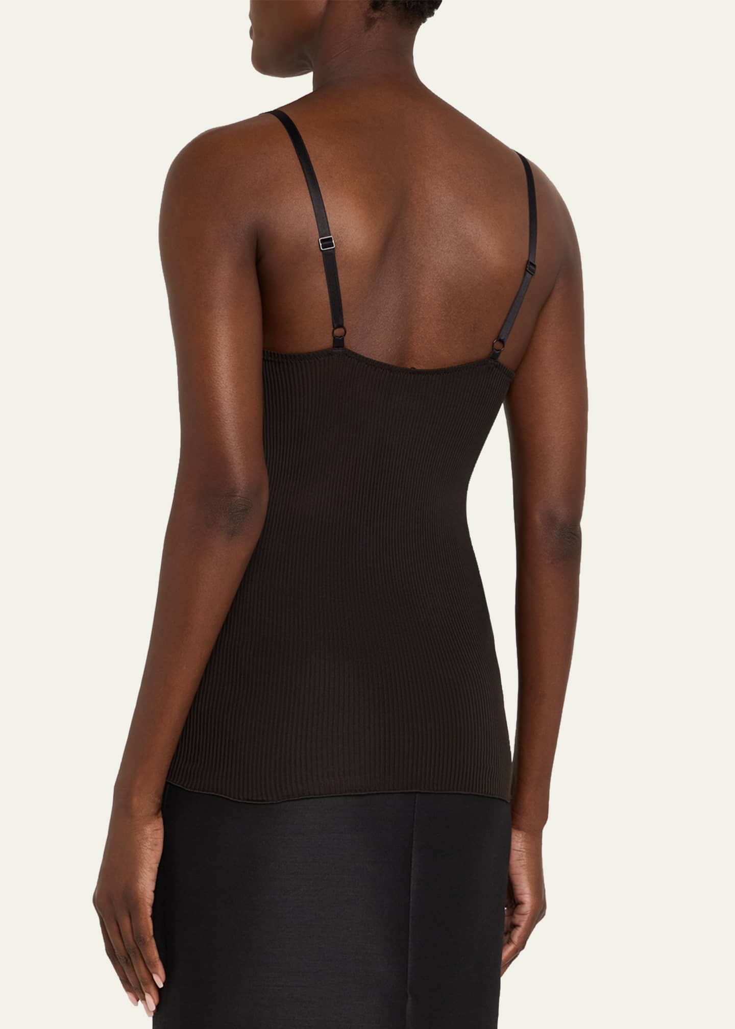 Saint Laurent Ribbed Knit Tank Top with Lace Detail Image 3 of 5