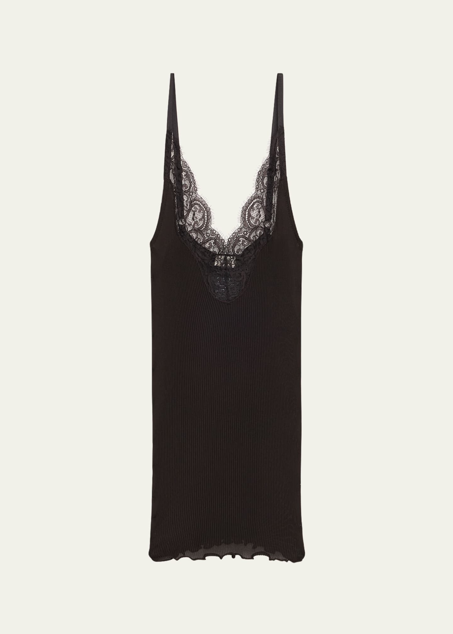 Saint Laurent Ribbed Knit Tank Top with Lace Detail Image 1 of 5