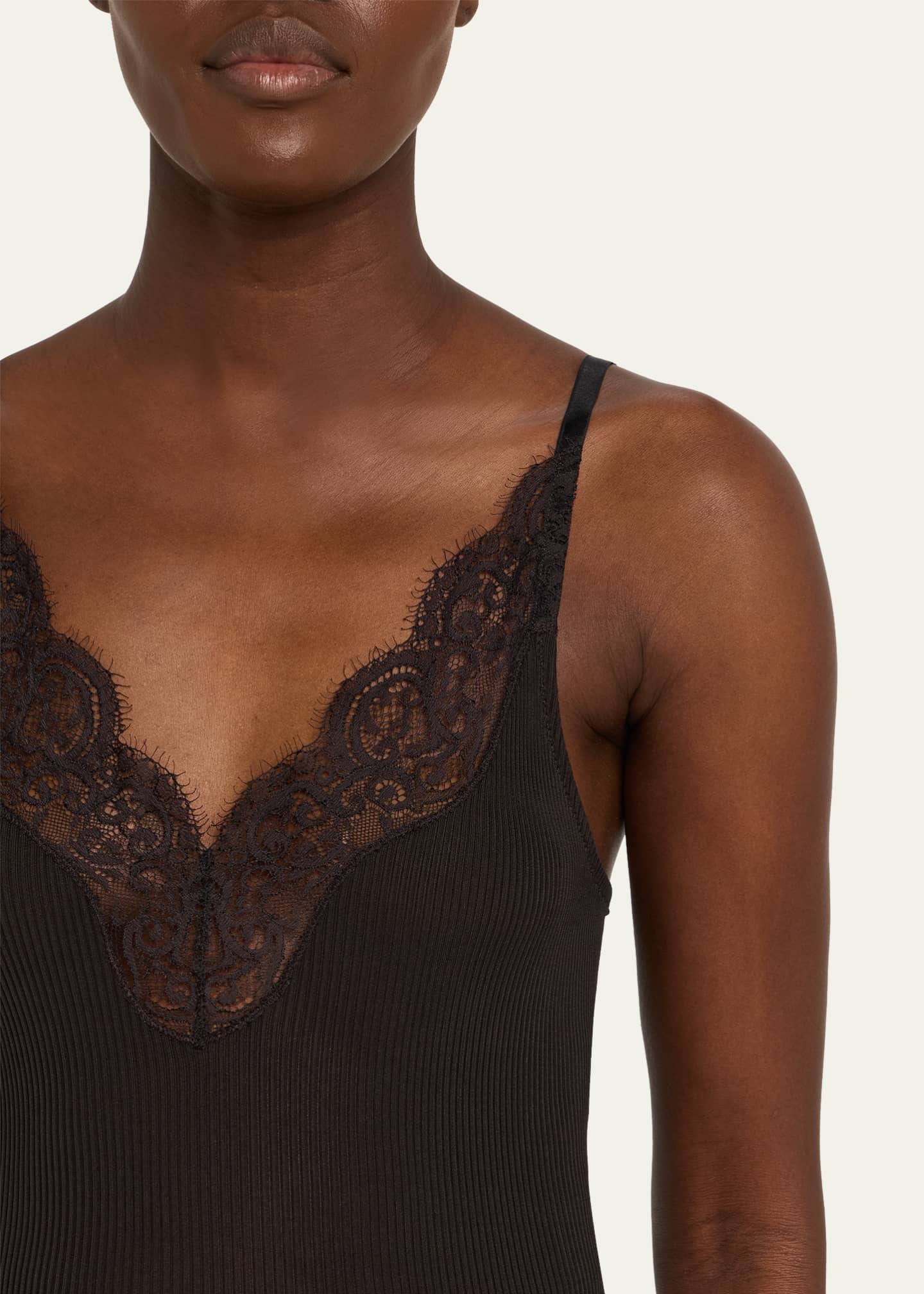 Saint Laurent Ribbed Knit Tank Top with Lace Detail Image 5 of 5
