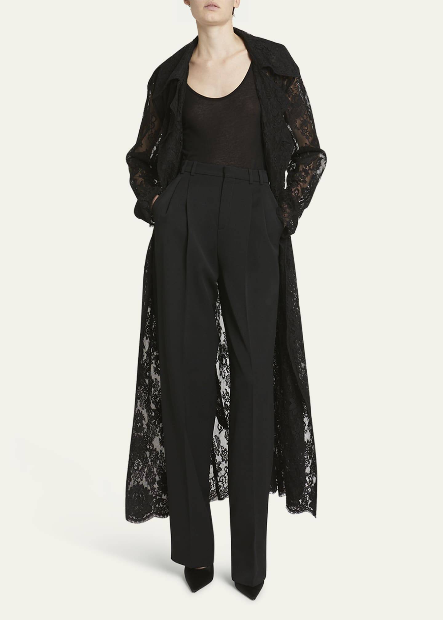 Saint Laurent Belted Lace Trench Coat Bergdorf Goodman