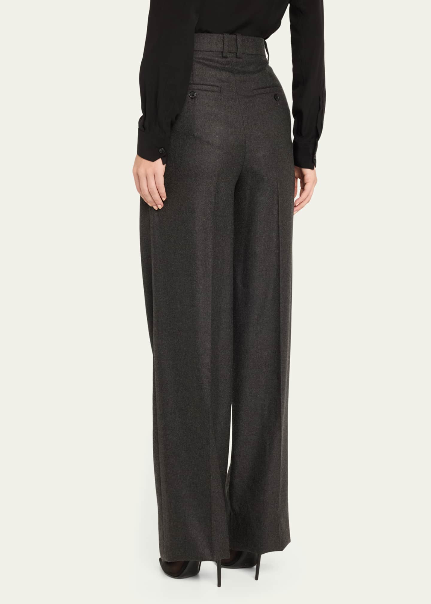 Saint Laurent Wide-Leg Tailored Pants with Pleating Image 2 of 3