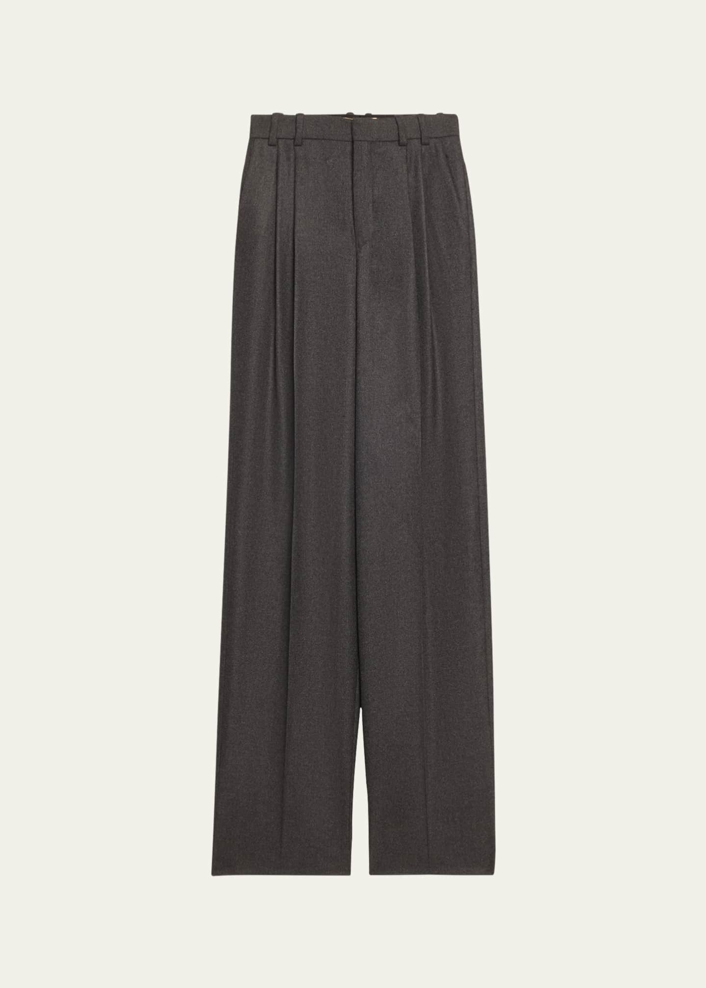 Saint Laurent Wide-Leg Tailored Pants with Pleating Image 1 of 3