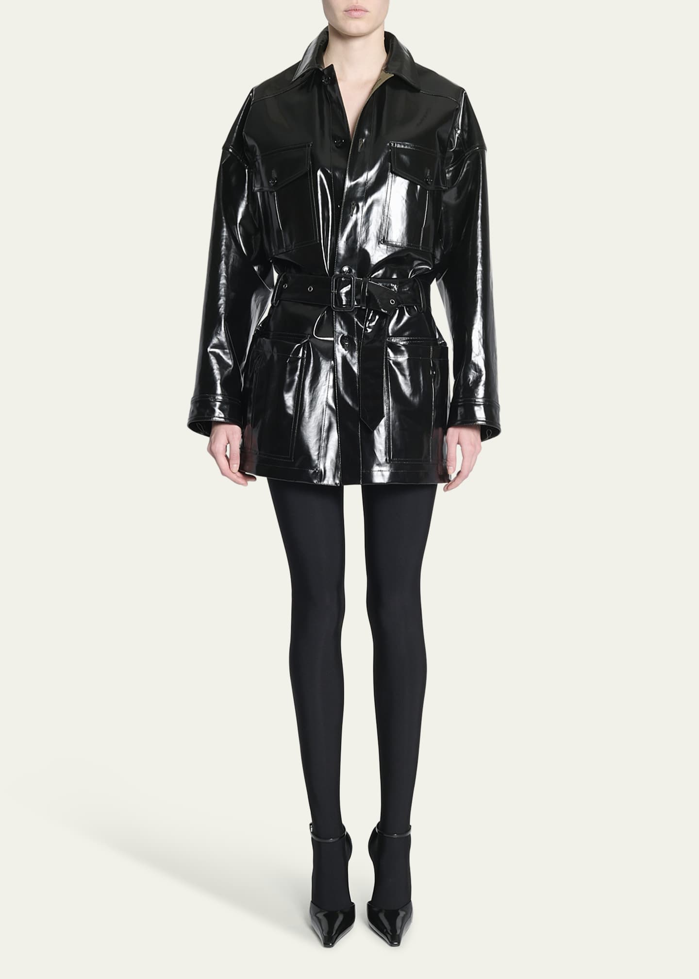 Saint Laurent Vinyl Wrap Coat with Belt Image 2 of 5