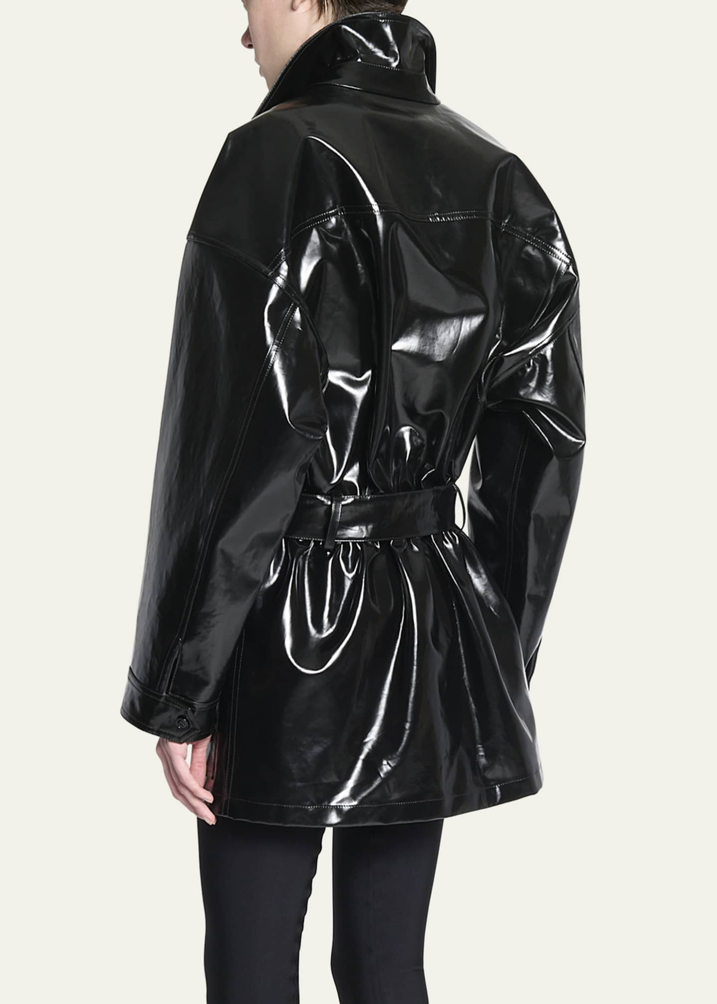 Saint Laurent Vinyl Wrap Coat with Belt Image 3 of 5