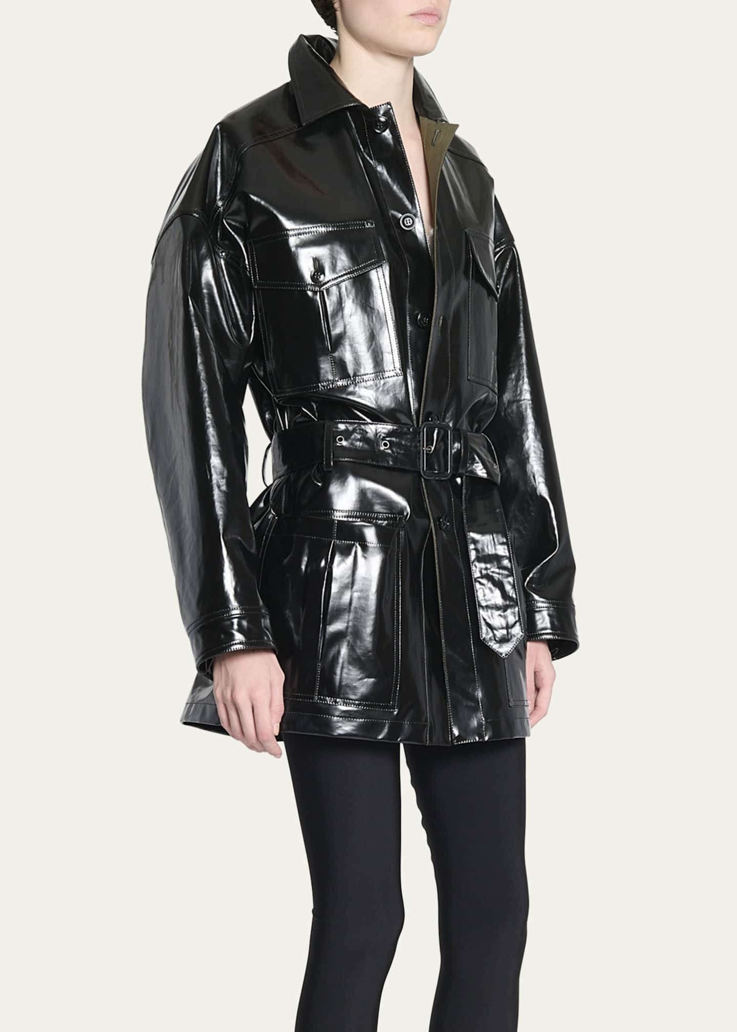 Saint Laurent Vinyl Wrap Coat with Belt Image 4 of 5
