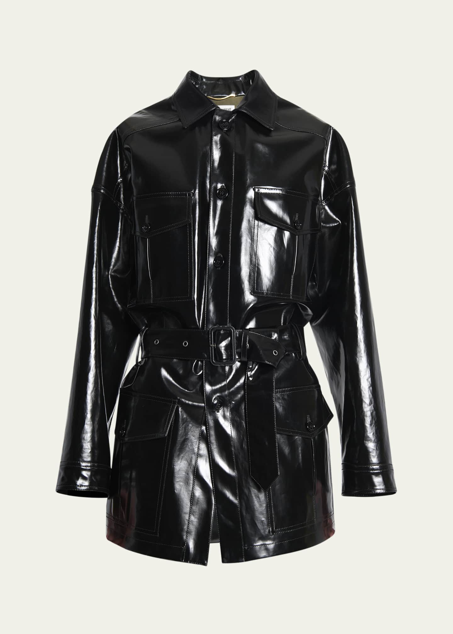 Saint Laurent Vinyl Wrap Coat with Belt Image 1 of 5