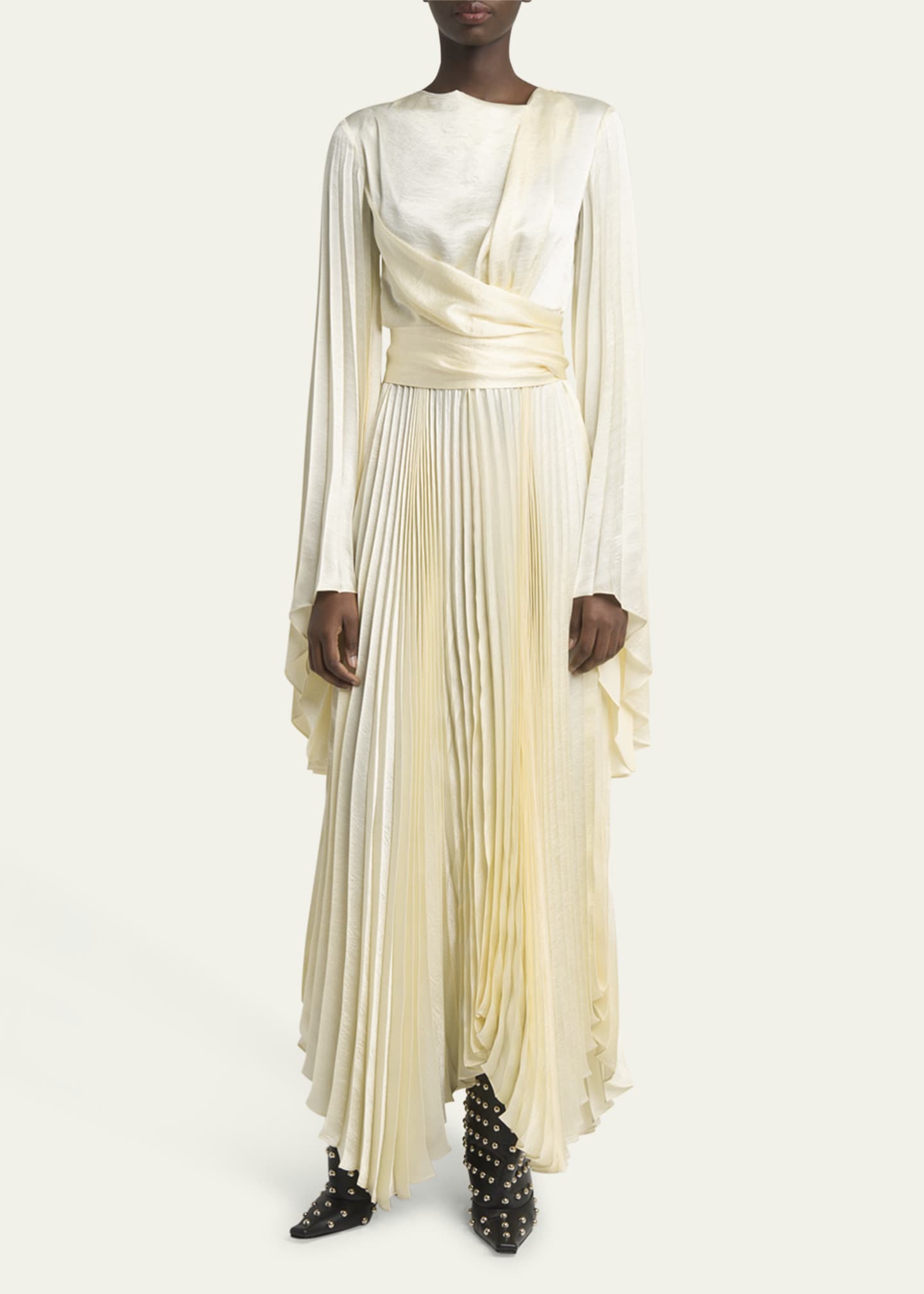 A.W.A.K.E. MODE Wrap-Around Pleated Satin Dress Image 2 of 5