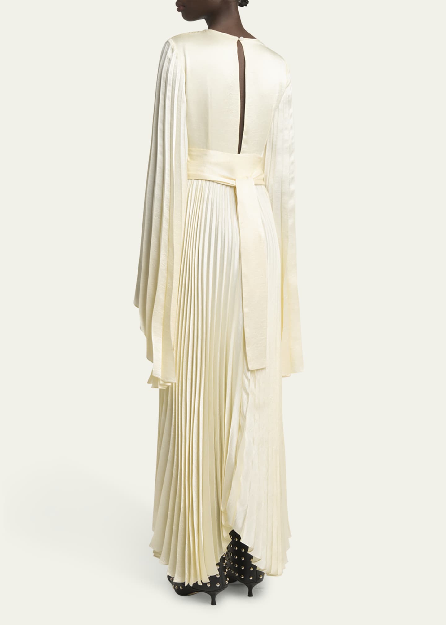A.W.A.K.E. MODE Wrap-Around Pleated Satin Dress Image 3 of 5