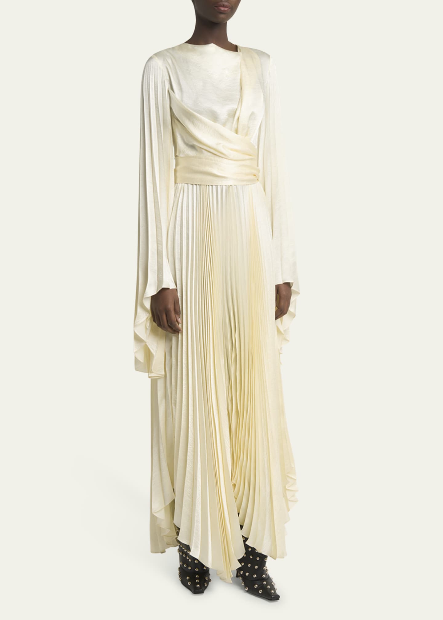A.W.A.K.E. MODE Wrap-Around Pleated Satin Dress Image 4 of 5