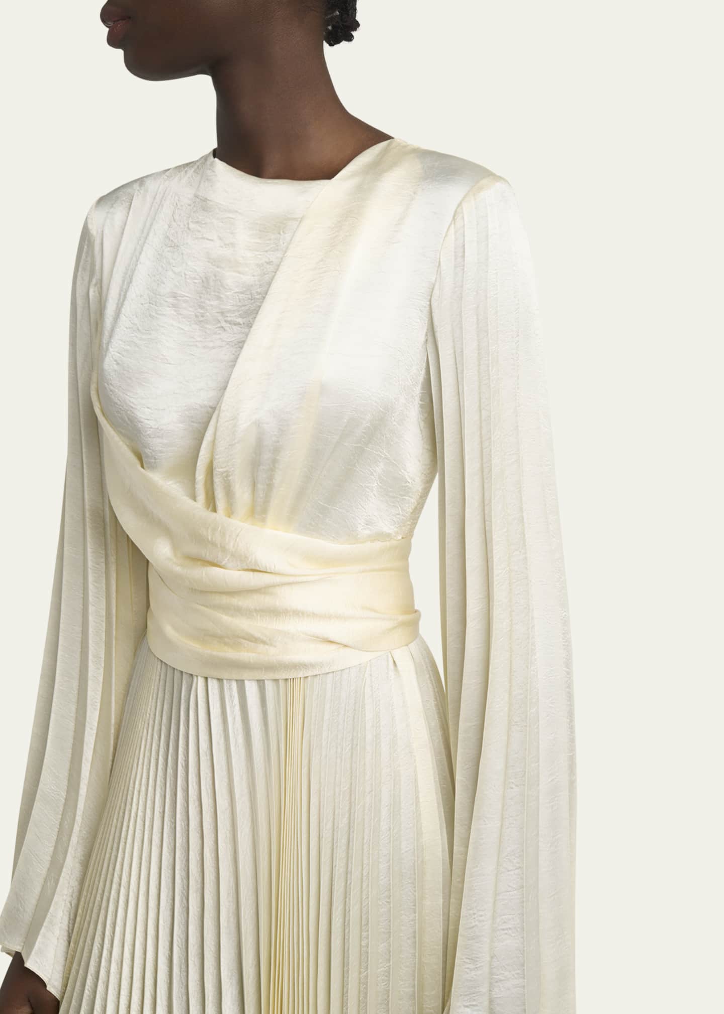 A.W.A.K.E. MODE Wrap-Around Pleated Satin Dress Image 5 of 5