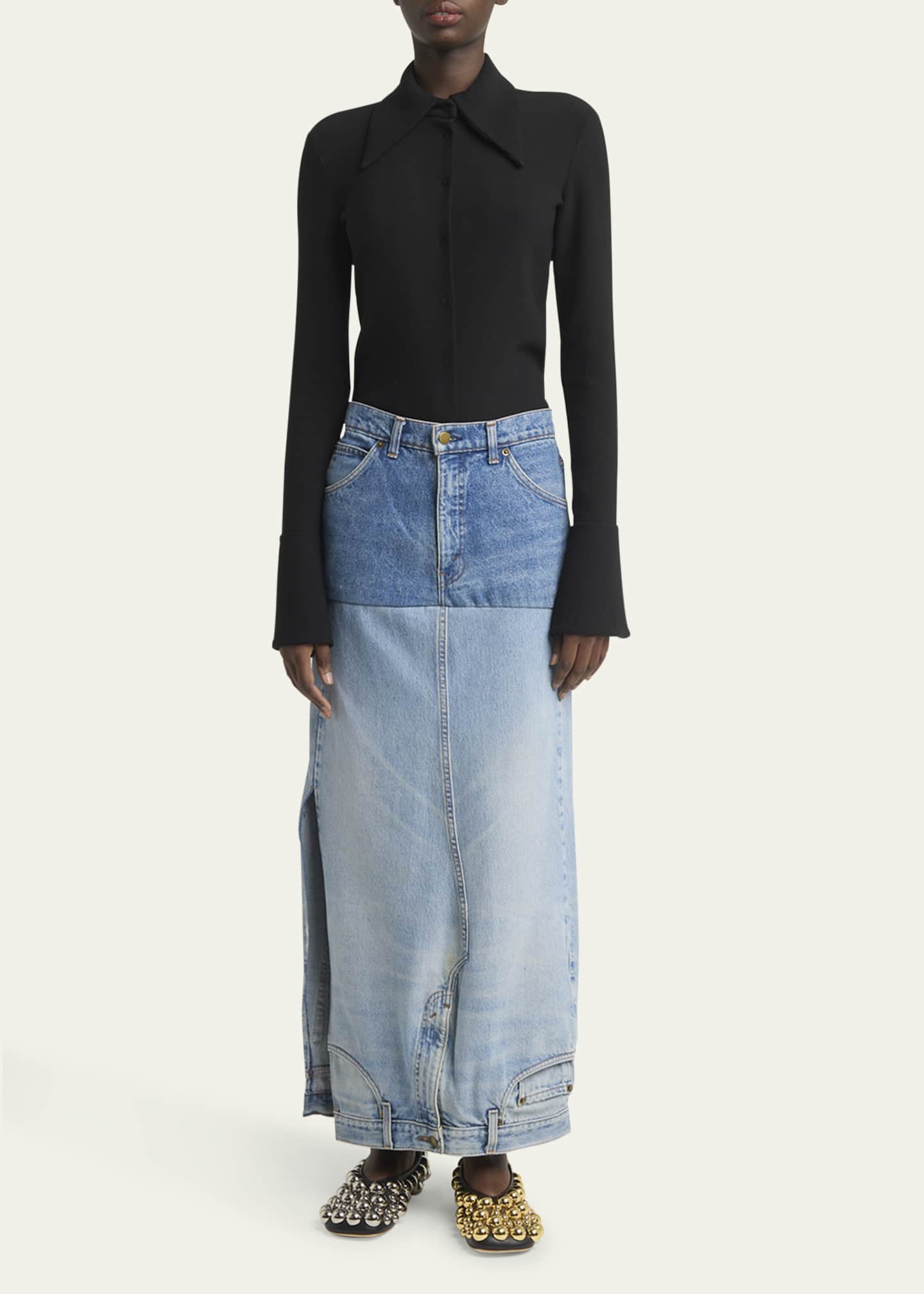 A.W.A.K.E. MODE Mirror-Effect Recycled Denim Maxi Skirt Image 2 of 5