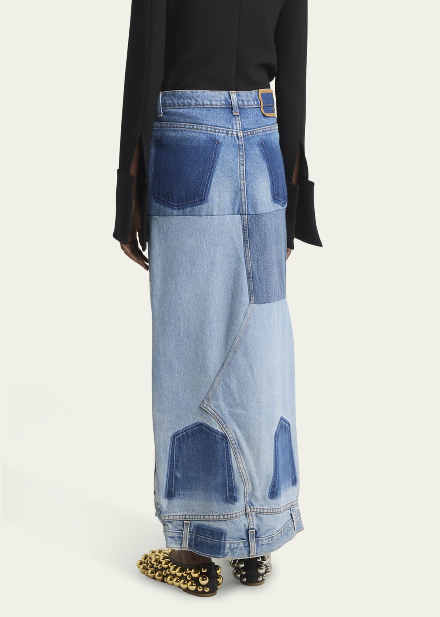 A.W.A.K.E. MODE Mirror-Effect Recycled Denim Maxi Skirt Image 3 of 5