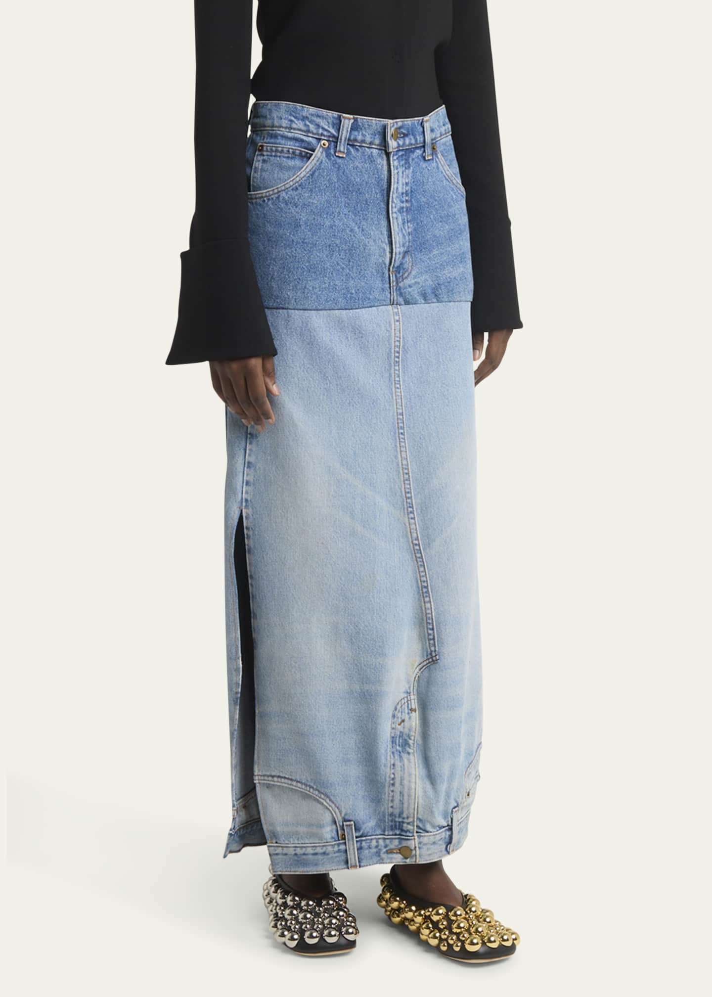 A.W.A.K.E. MODE Mirror-Effect Recycled Denim Maxi Skirt Image 4 of 5