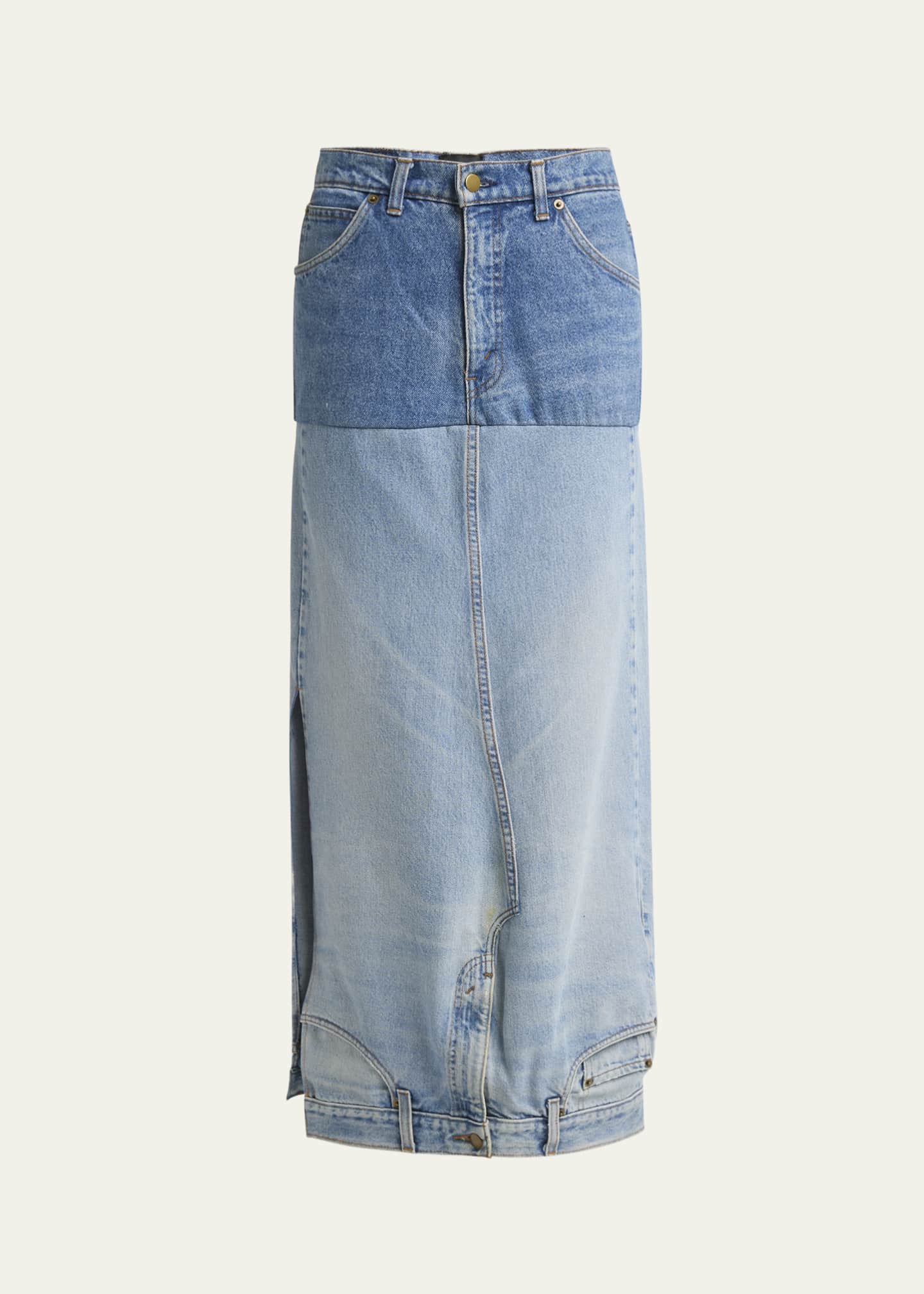 A.W.A.K.E. MODE Mirror-Effect Recycled Denim Maxi Skirt Image 1 of 5