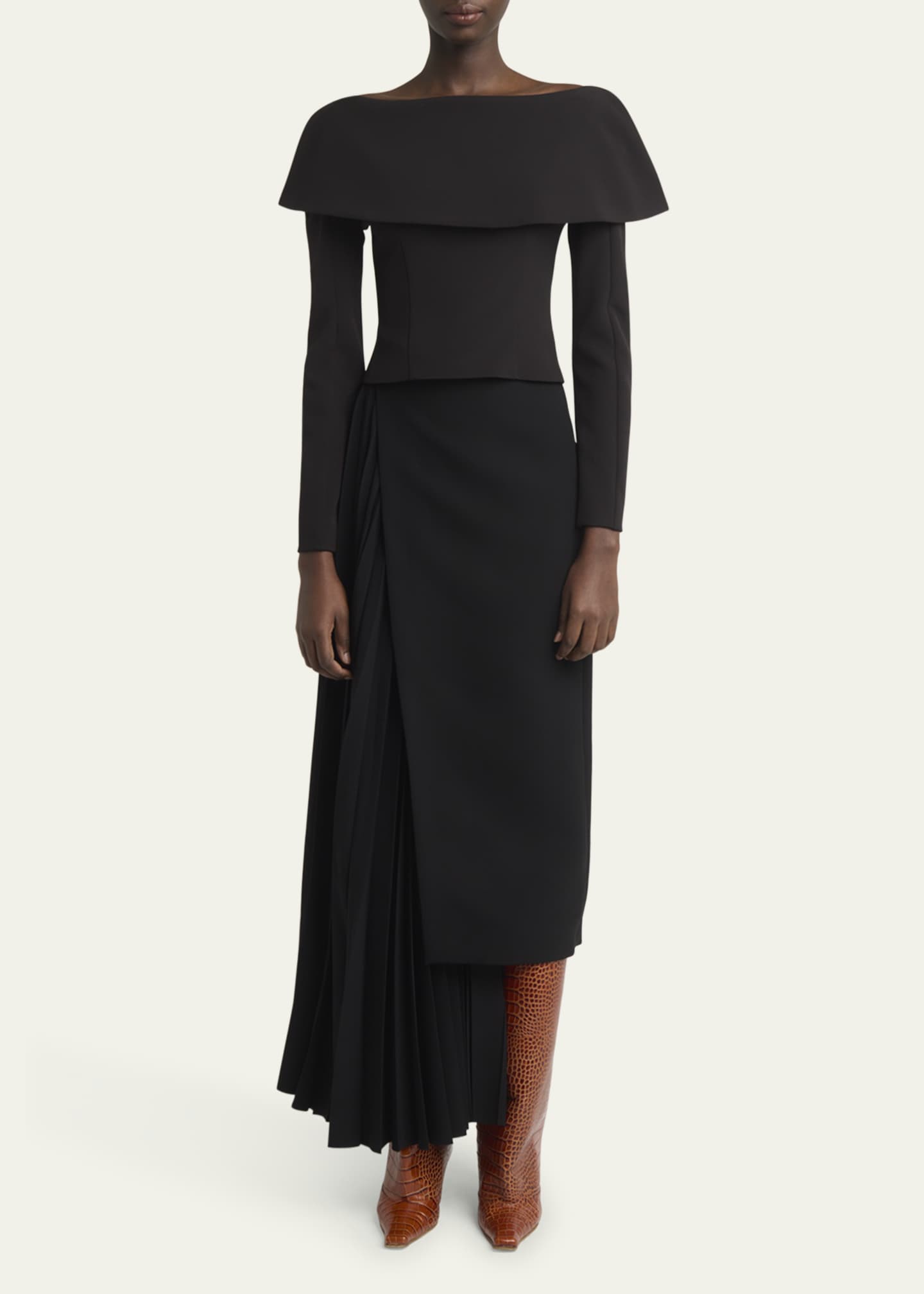 A.W.A.K.E. MODE Asymmetric Pleated-Insert Maxi Skirt Image 2 of 5